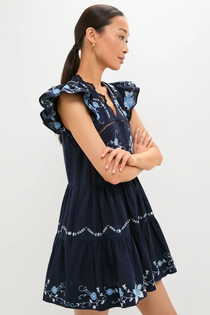 Exclusive Navy Edwina Embroidery Tunic Dress - Image 3
