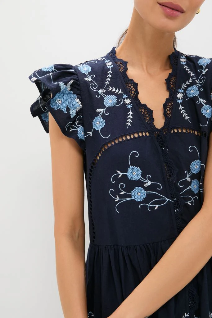 Exclusive Navy Edwina Embroidery Tunic Dress - Image 5