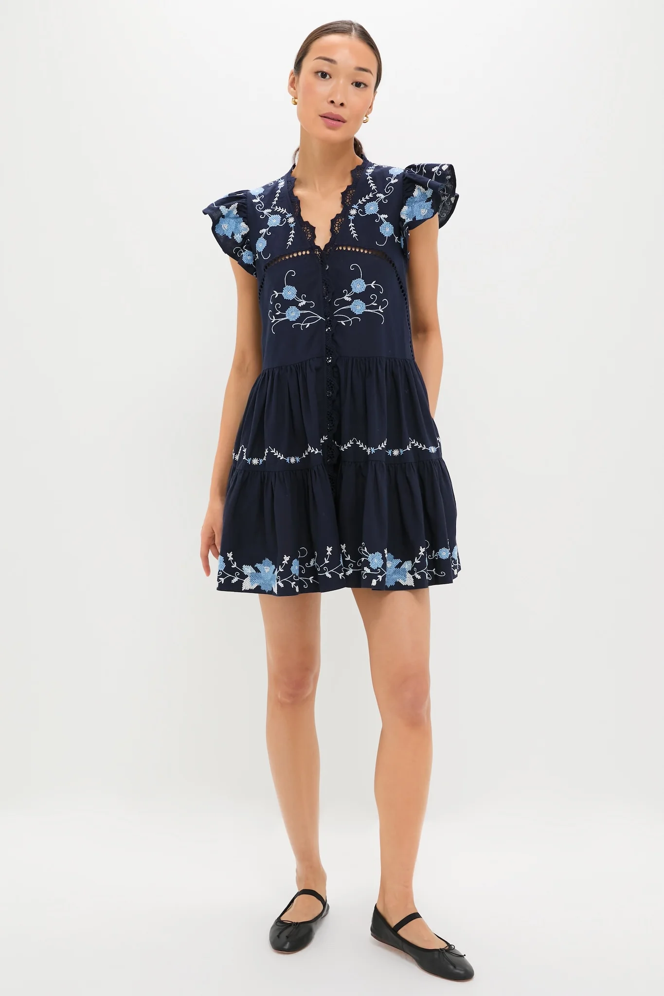 Exclusive Navy Edwina Embroidery Tunic Dress - Image 6