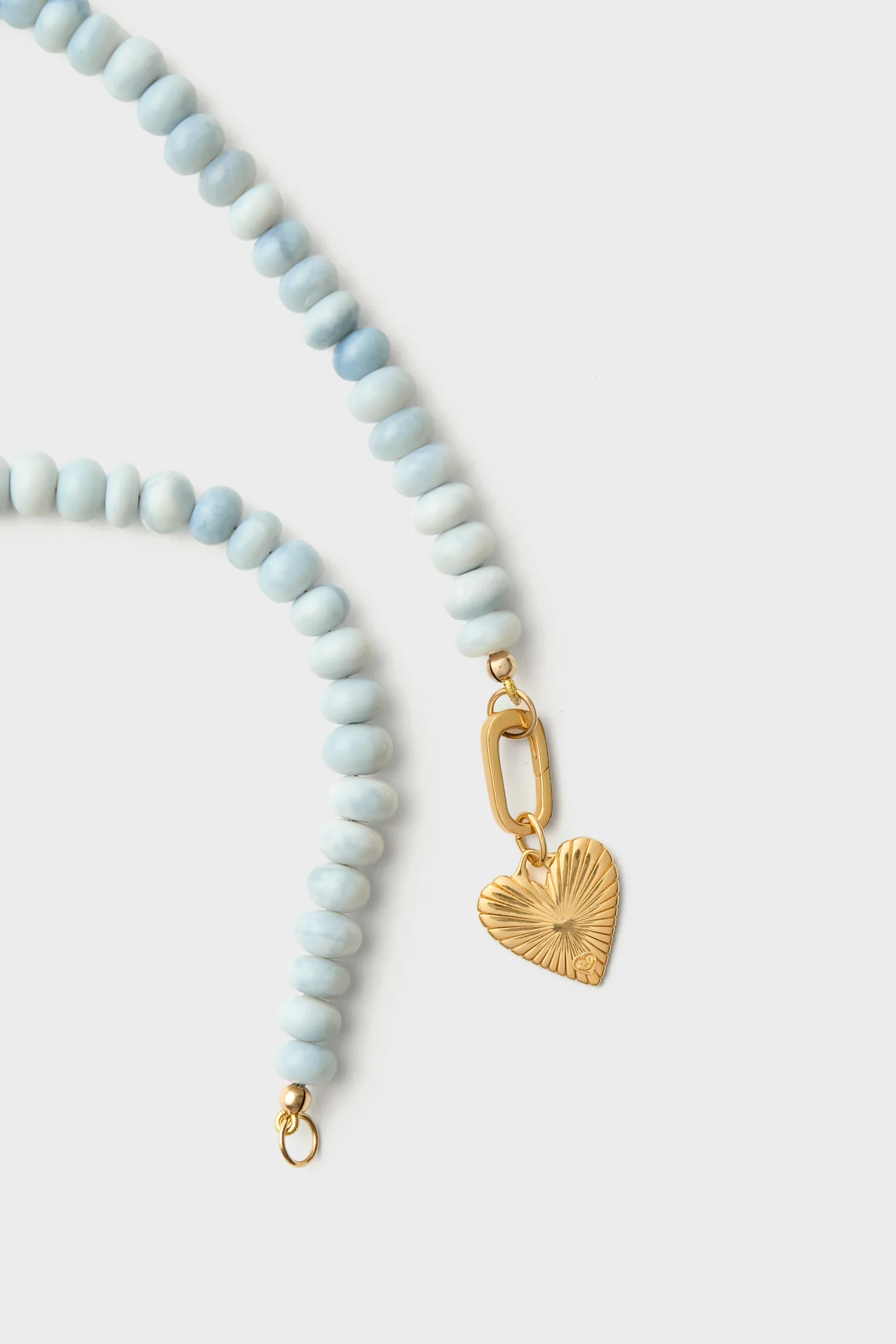 Exclusive Shaded Blue Opal Gemstone Necklace with Small Ribbed Heart of Gold Charm - Image 4