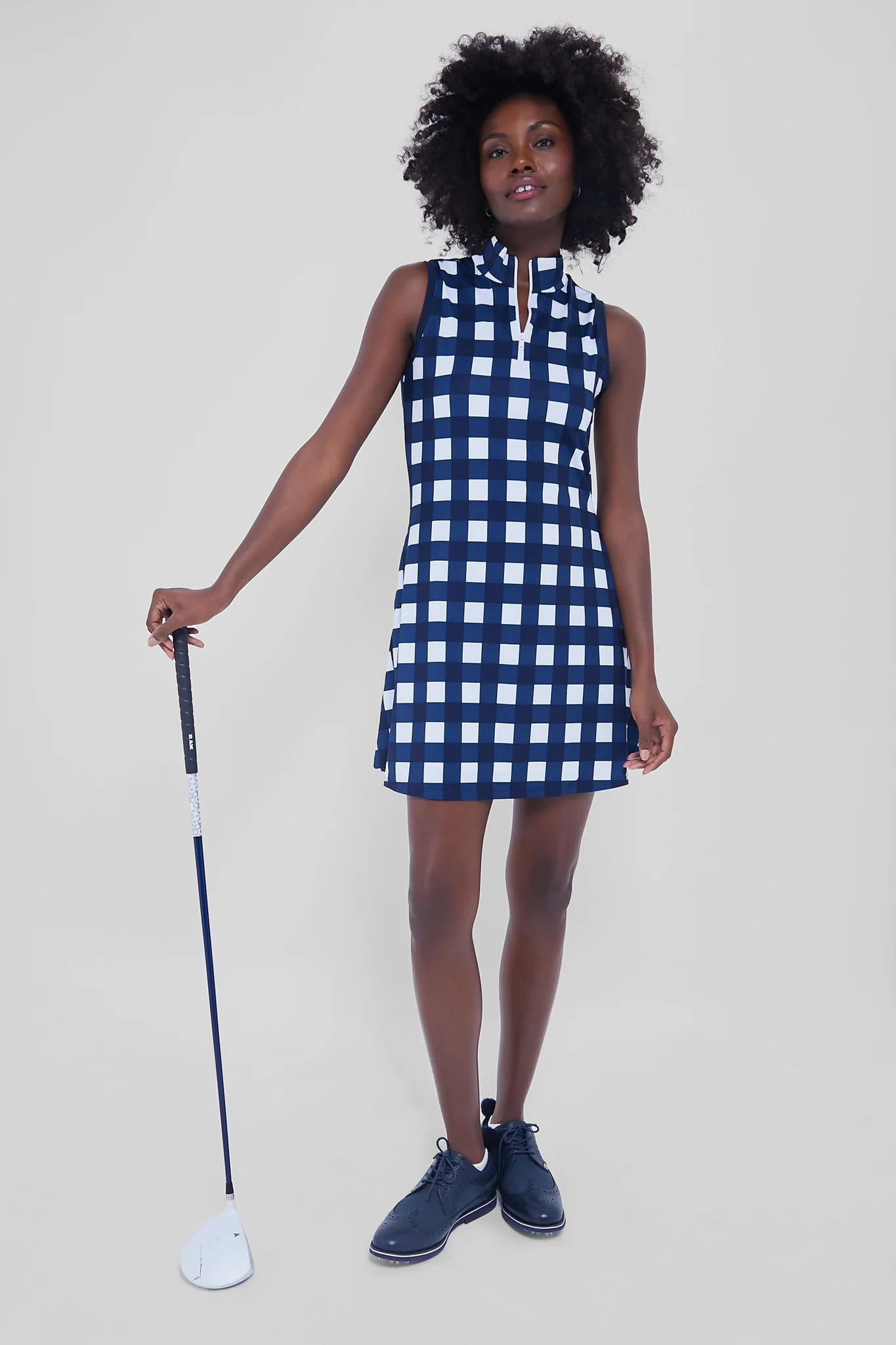 Exploded Plaid Sleeveless Lighweight Airflow Quarter Zip Mockneck Dress - Image 2