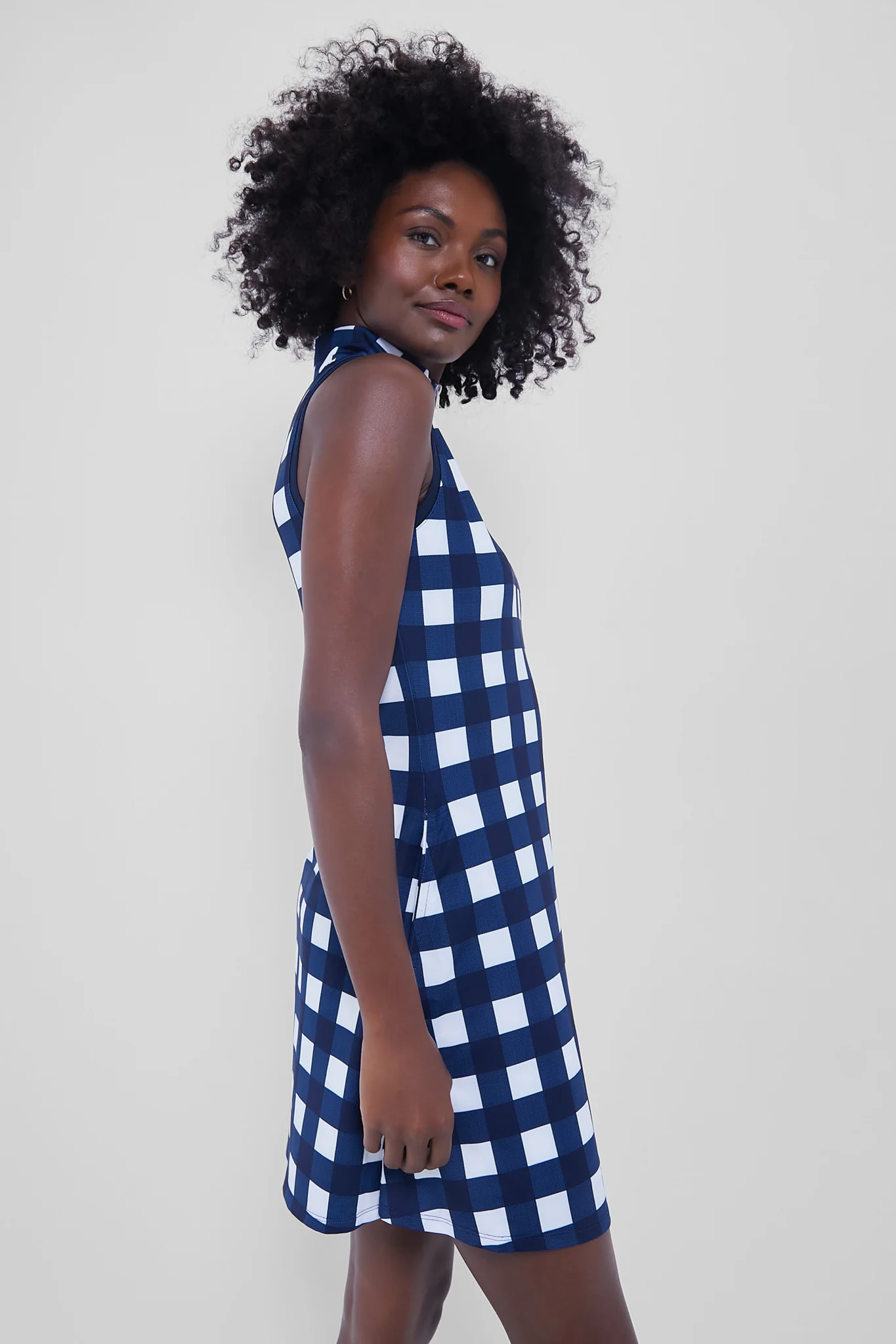 Exploded Plaid Sleeveless Lighweight Airflow Quarter Zip Mockneck Dress - Image 3
