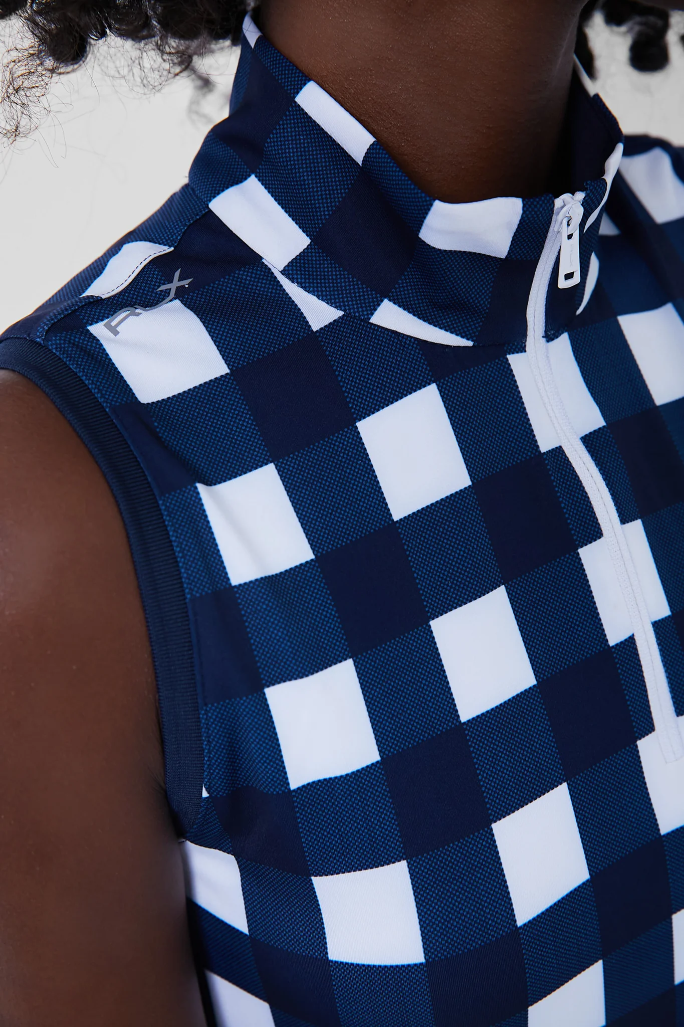 Exploded Plaid Sleeveless Lighweight Airflow Quarter Zip Mockneck Dress - Image 5