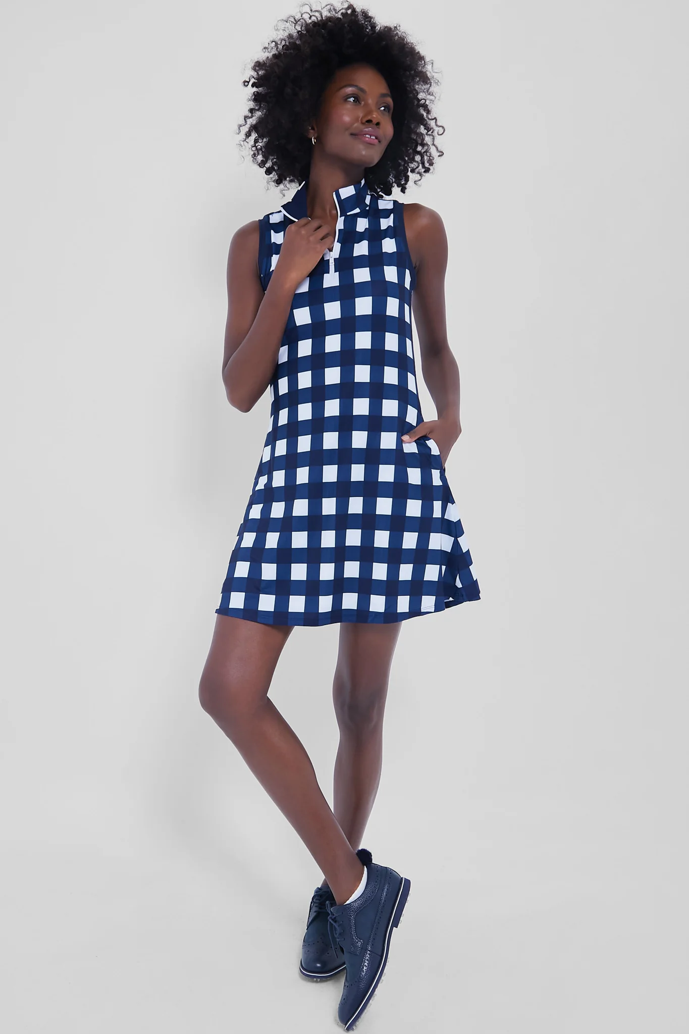 Exploded Plaid Sleeveless Lighweight Airflow Quarter Zip Mockneck Dress - Image 6