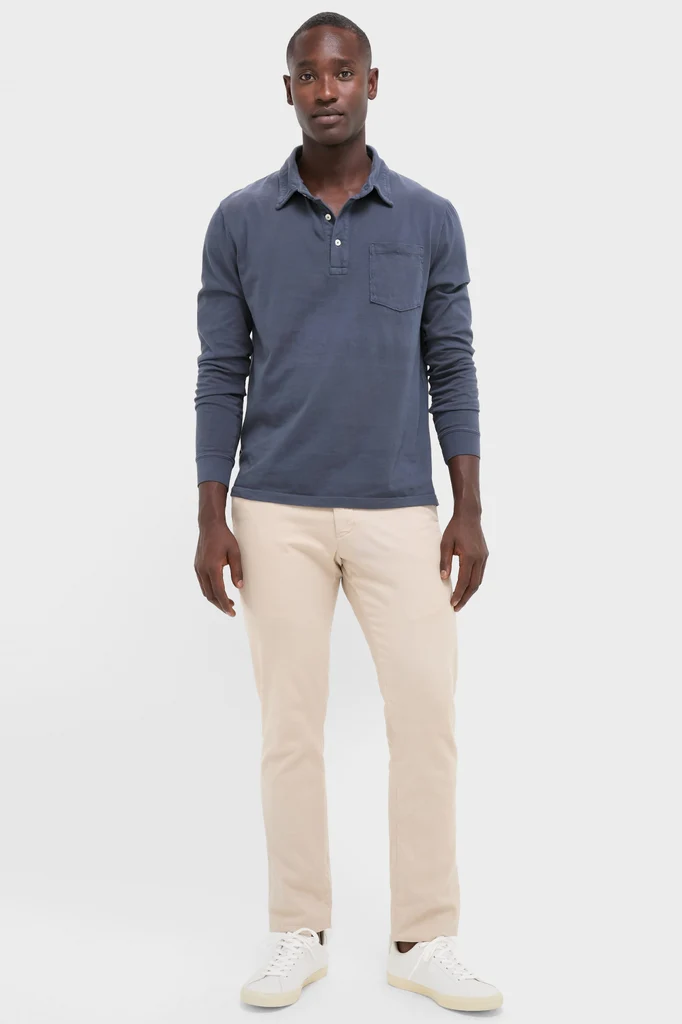 Faded Navy Garment Dyed Long Sleeve Polo - Image 2