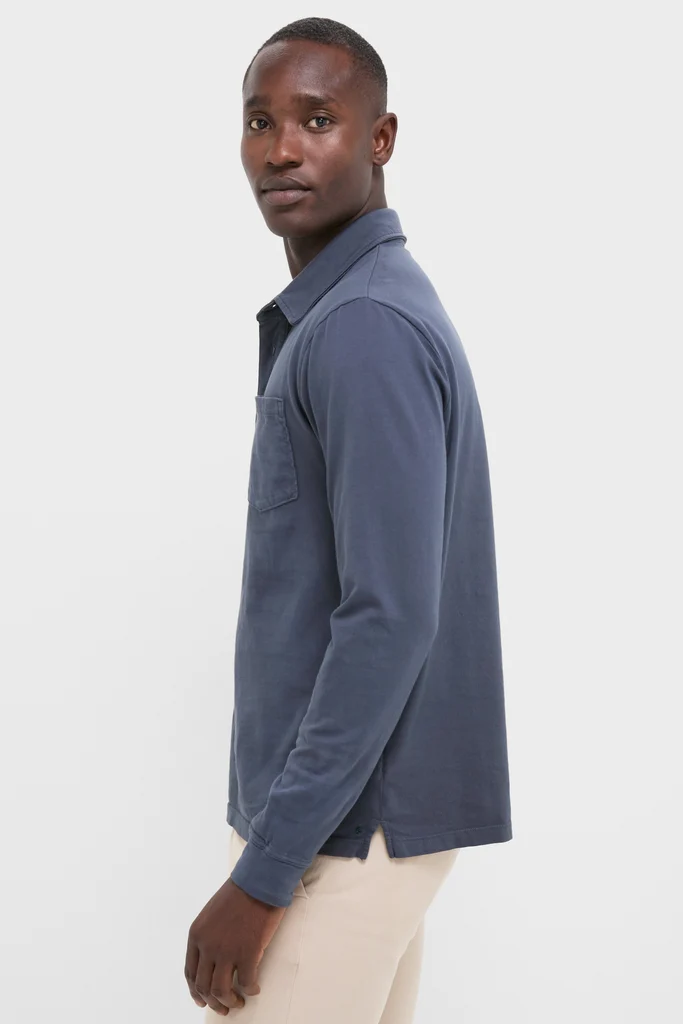 Faded Navy Garment Dyed Long Sleeve Polo - Image 3