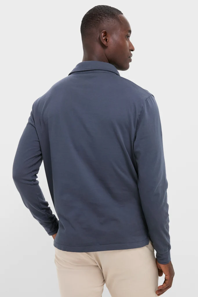Faded Navy Garment Dyed Long Sleeve Polo - Image 4