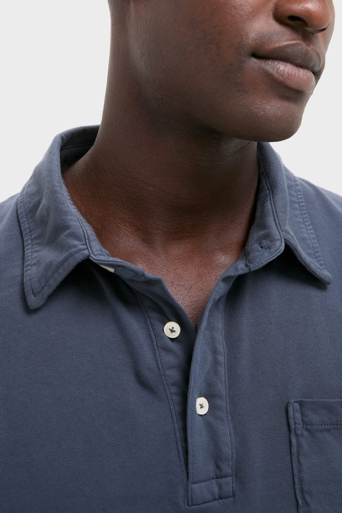 Faded Navy Garment Dyed Long Sleeve Polo - Image 5