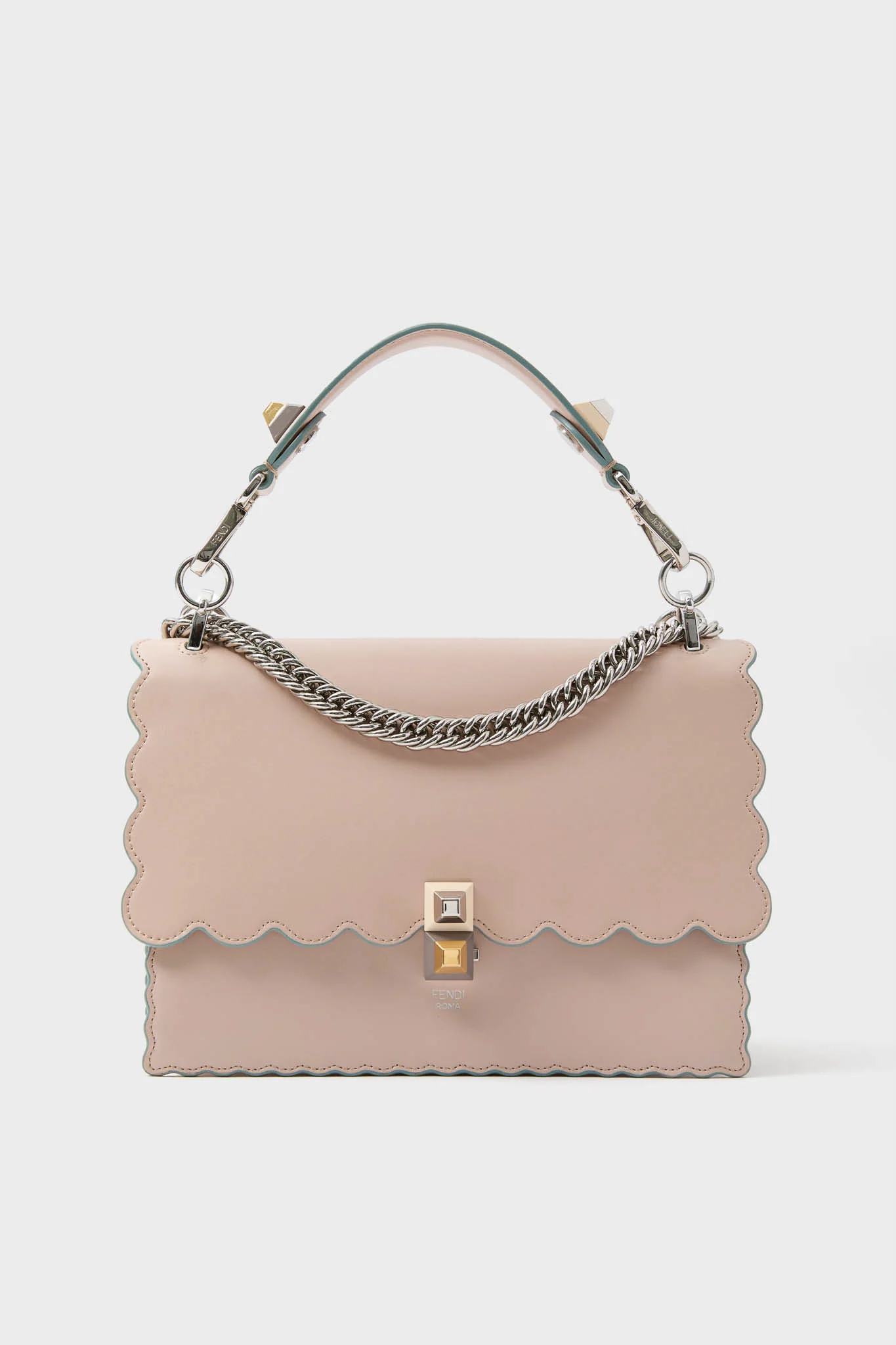 Fendi Light Pink Vitello Liberty Scalloped Studded Kan I Shoulder Bag