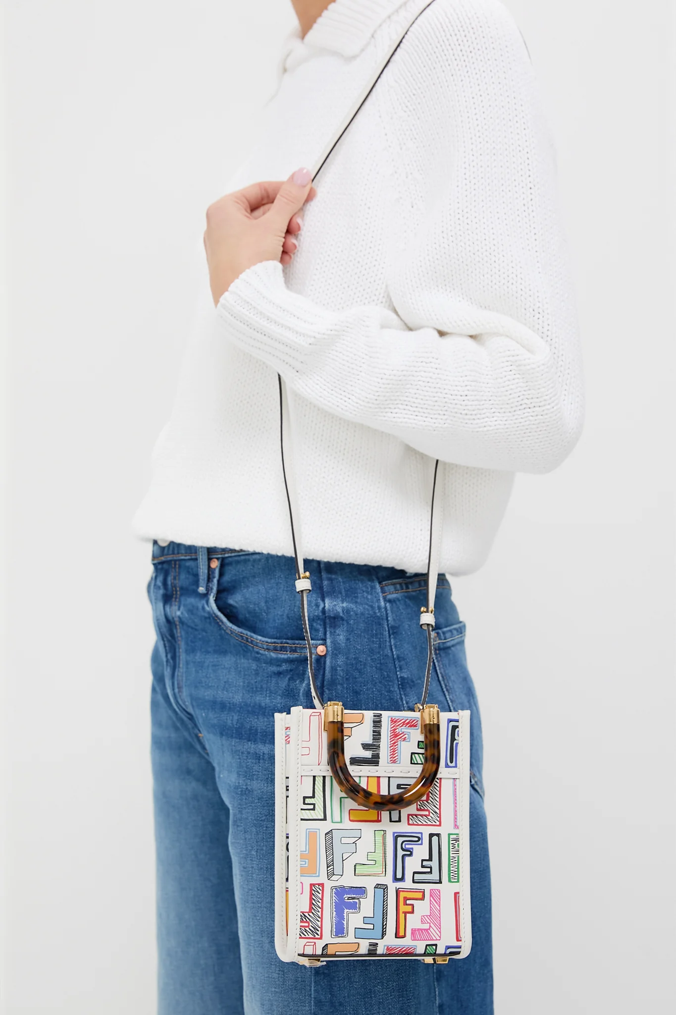 FENDI White Multicolor Leather Sunshine Shoulder Bag - Image 2