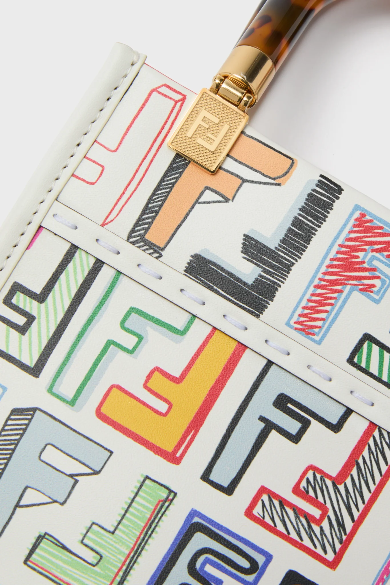 FENDI White Multicolor Leather Sunshine Shoulder Bag - Image 5