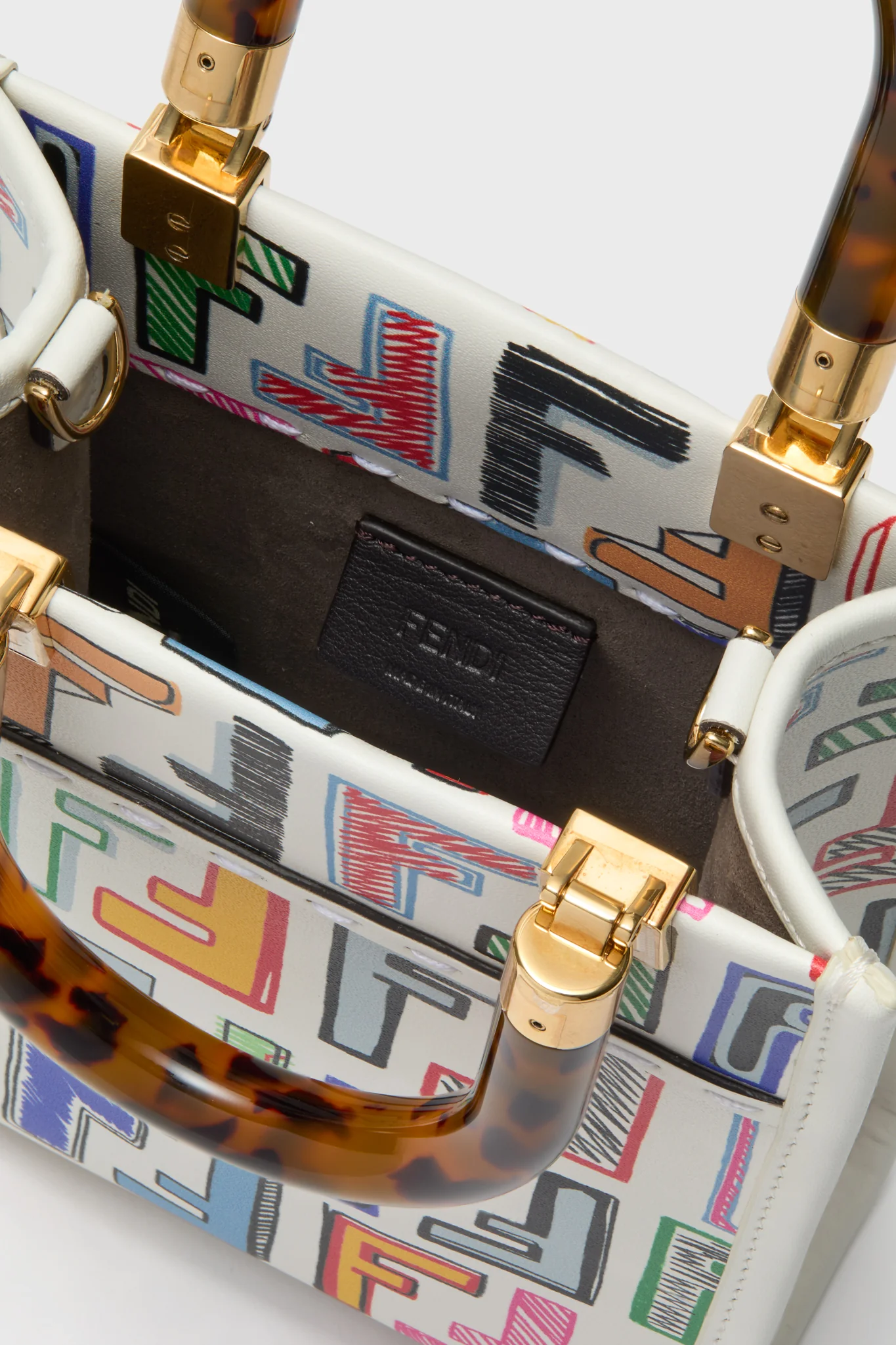 FENDI White Multicolor Leather Sunshine Shoulder Bag - Image 6