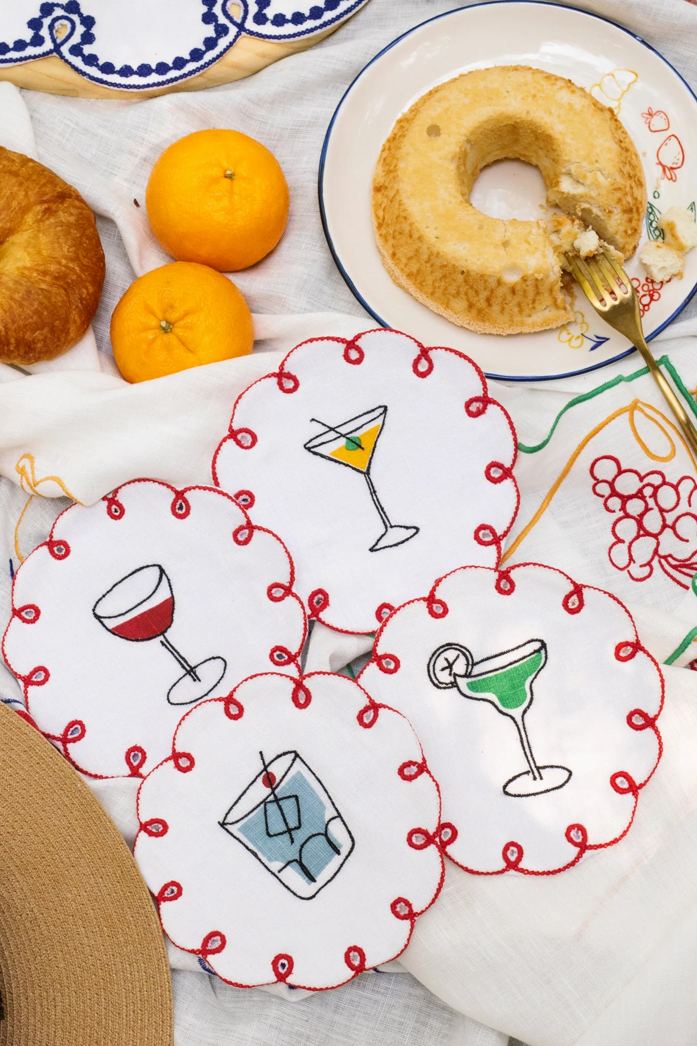 Fete Embroidered Linen Coasters (Set of 4) - Image 2