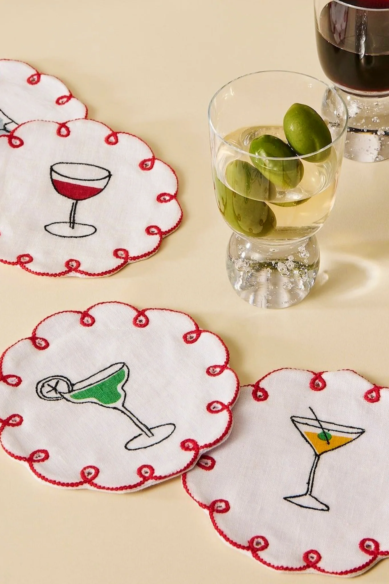 Fete Embroidered Linen Coasters (Set of 4) - Image 4