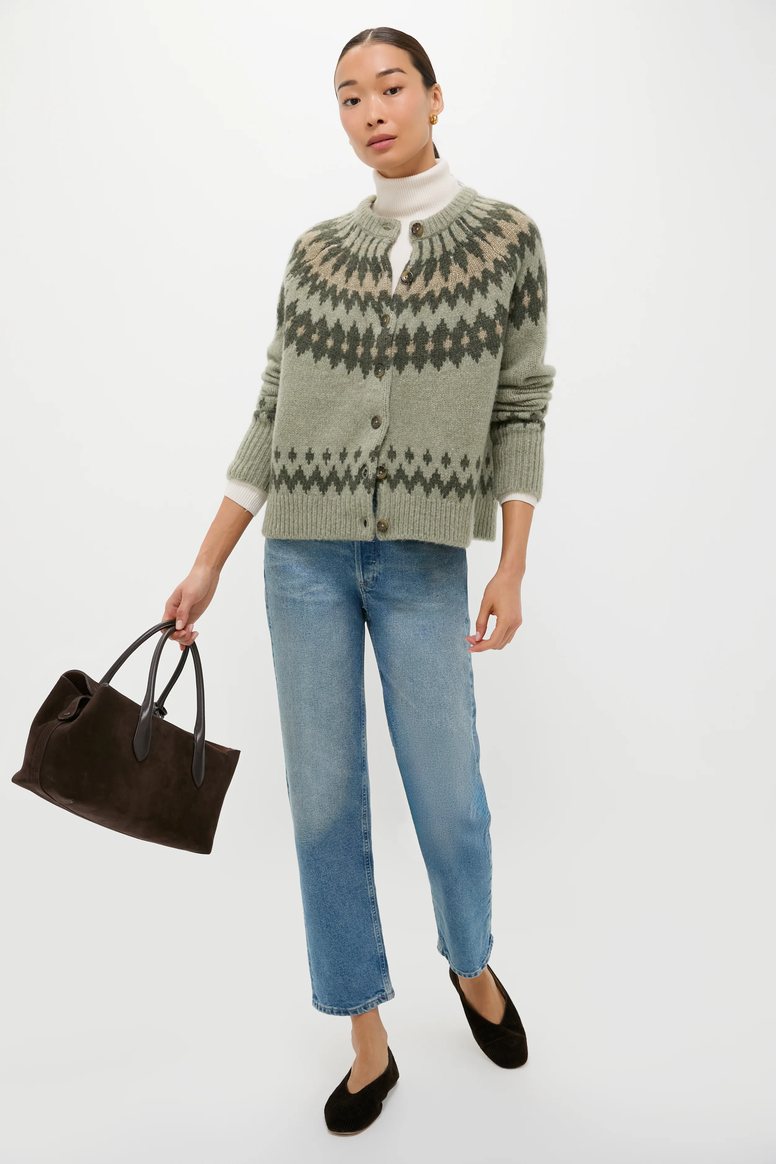 Fir Green Lurex Marlow Fair Isle Cardigan - Image 2
