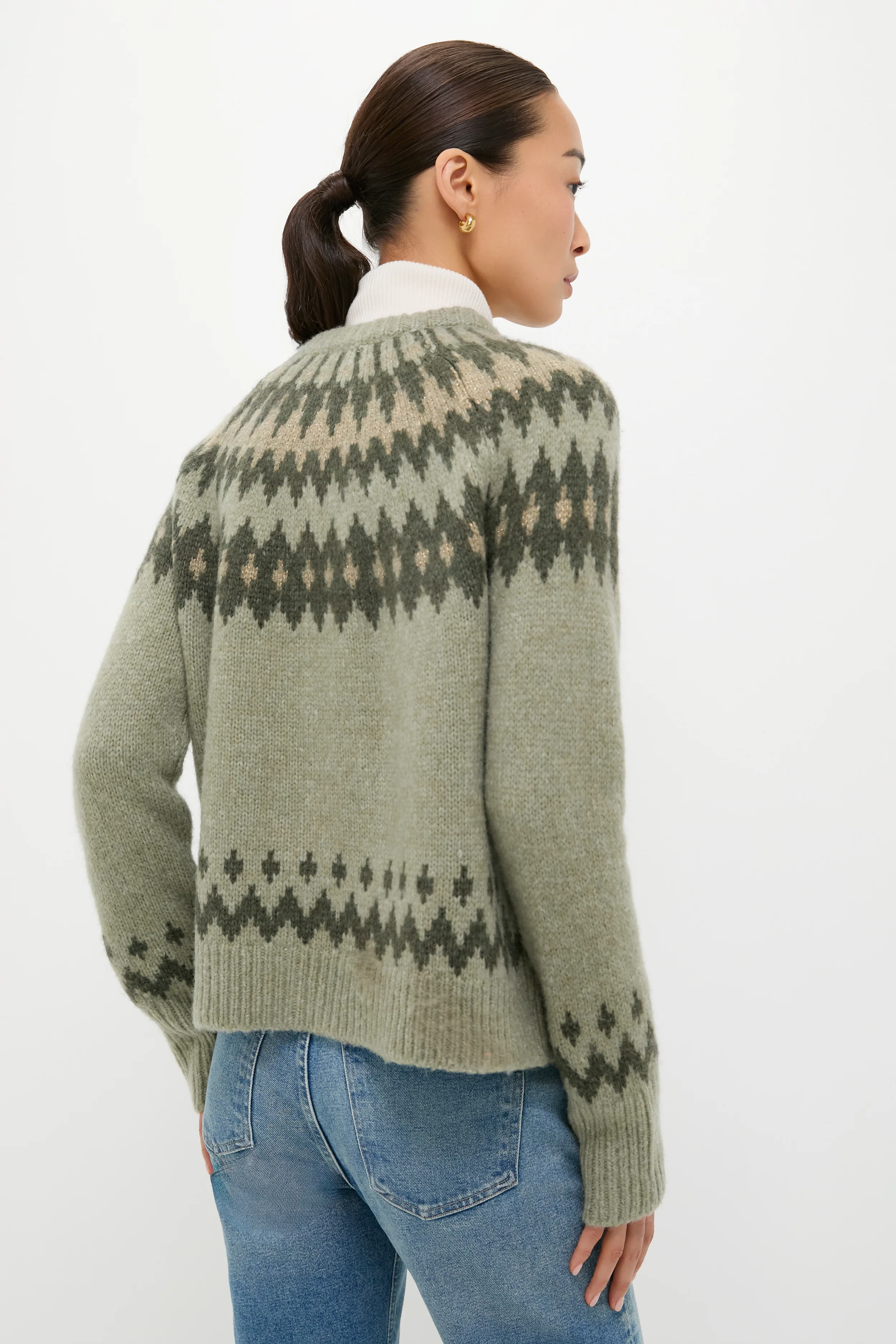 Fir Green Lurex Marlow Fair Isle Cardigan - Image 4