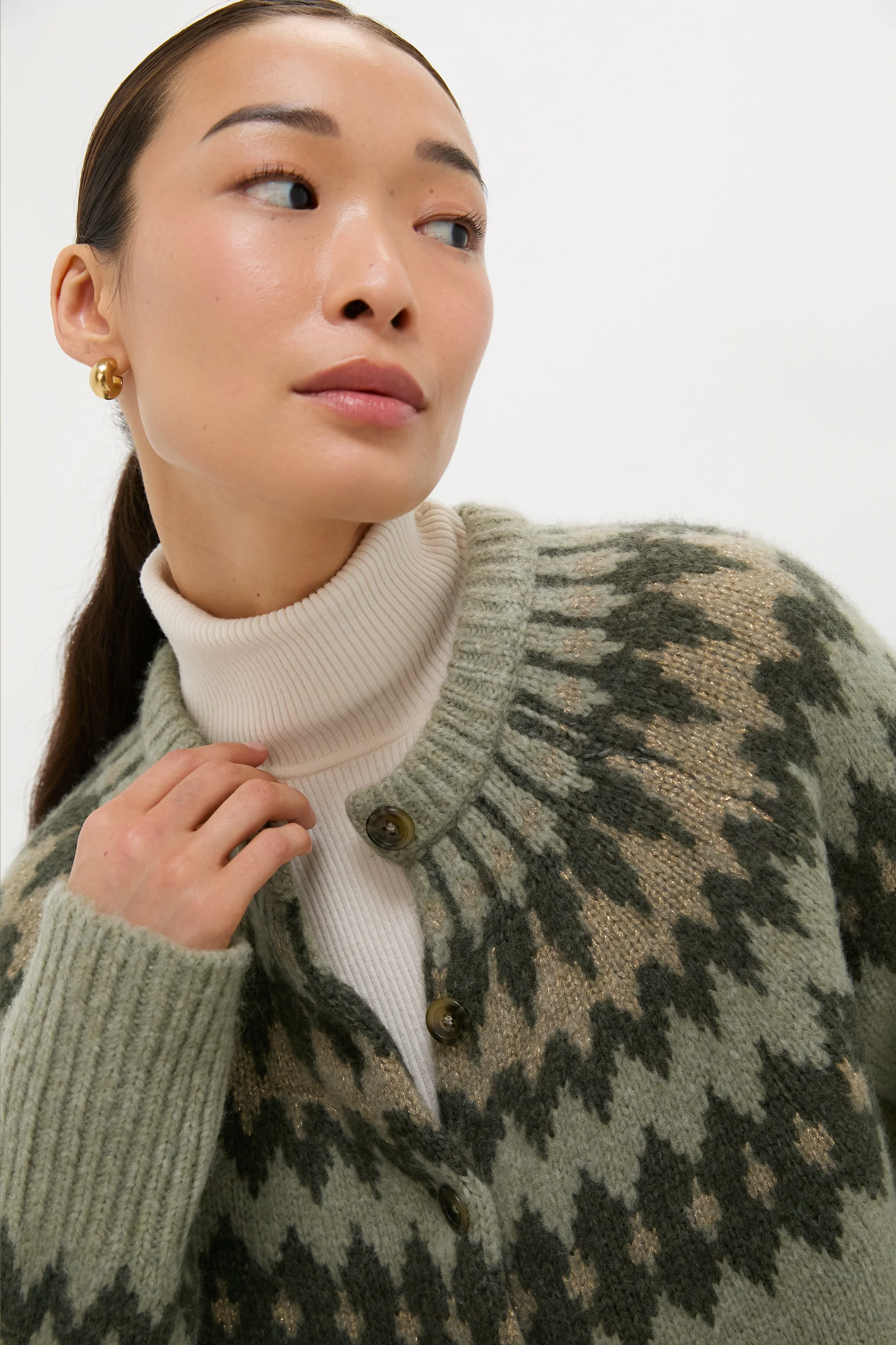Fir Green Lurex Marlow Fair Isle Cardigan - Image 5