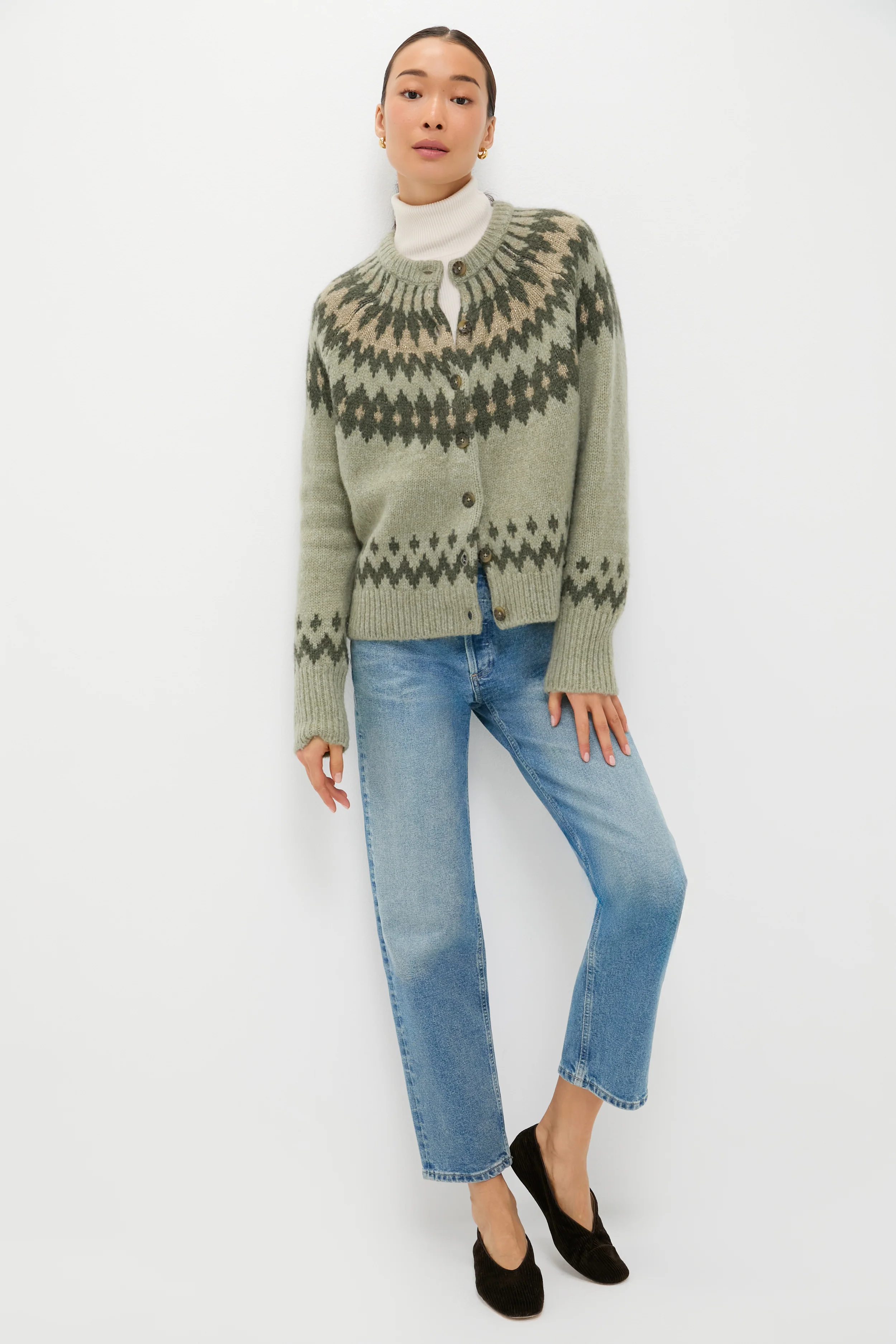 Fir Green Lurex Marlow Fair Isle Cardigan - Image 6