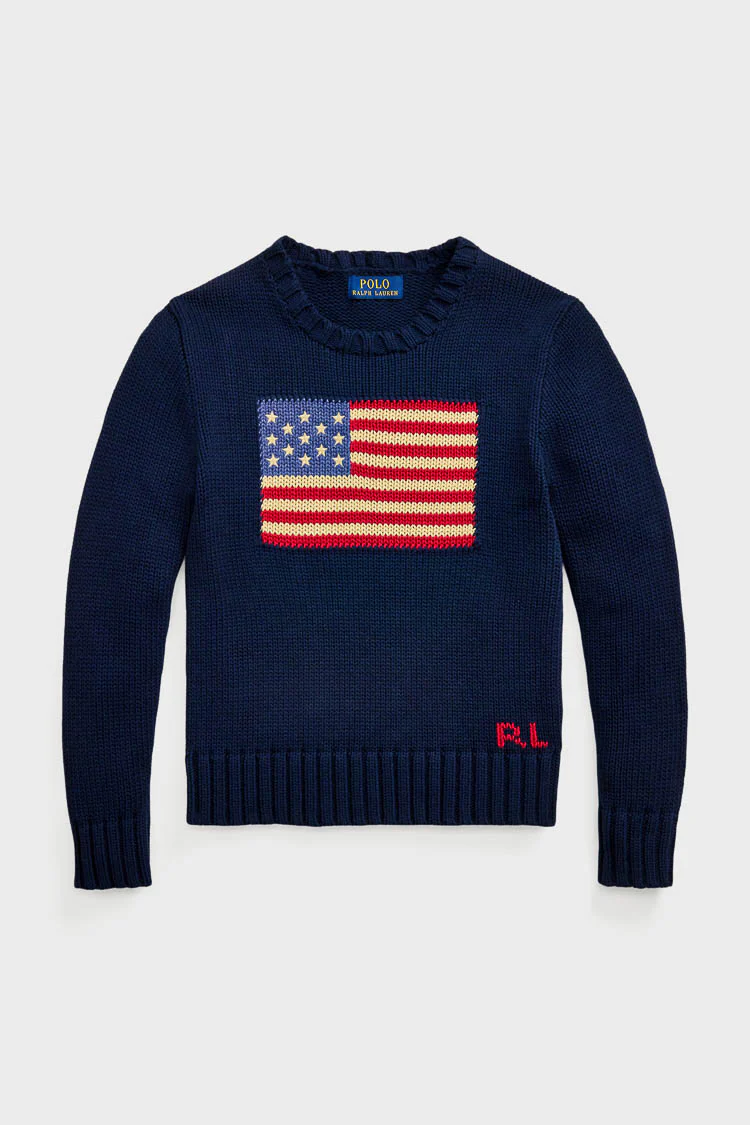 Navy Flag Cotton Crewneck Sweater - Image 6