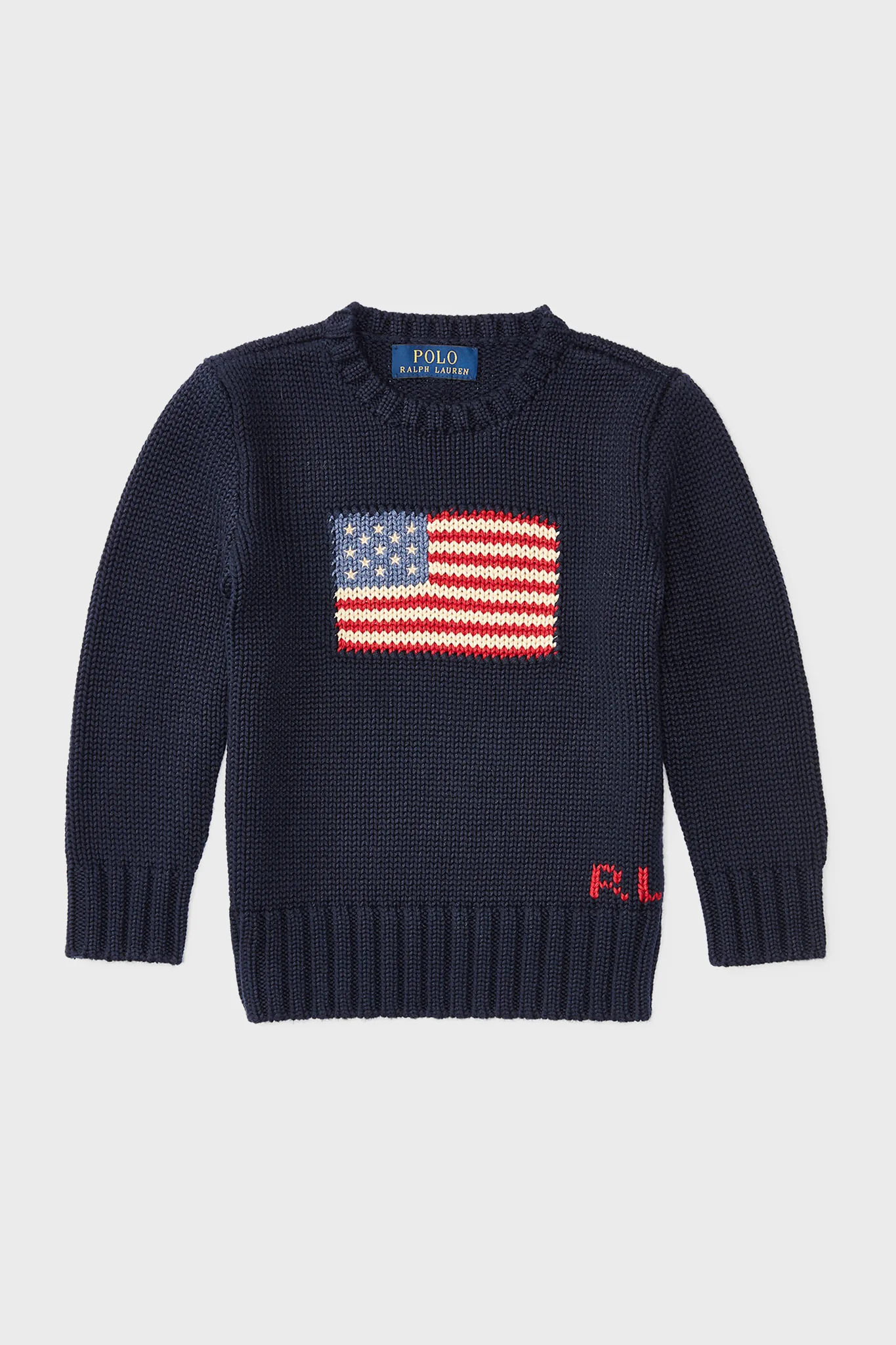 Navy Little Boys Flag Cotton Crewneck Sweater