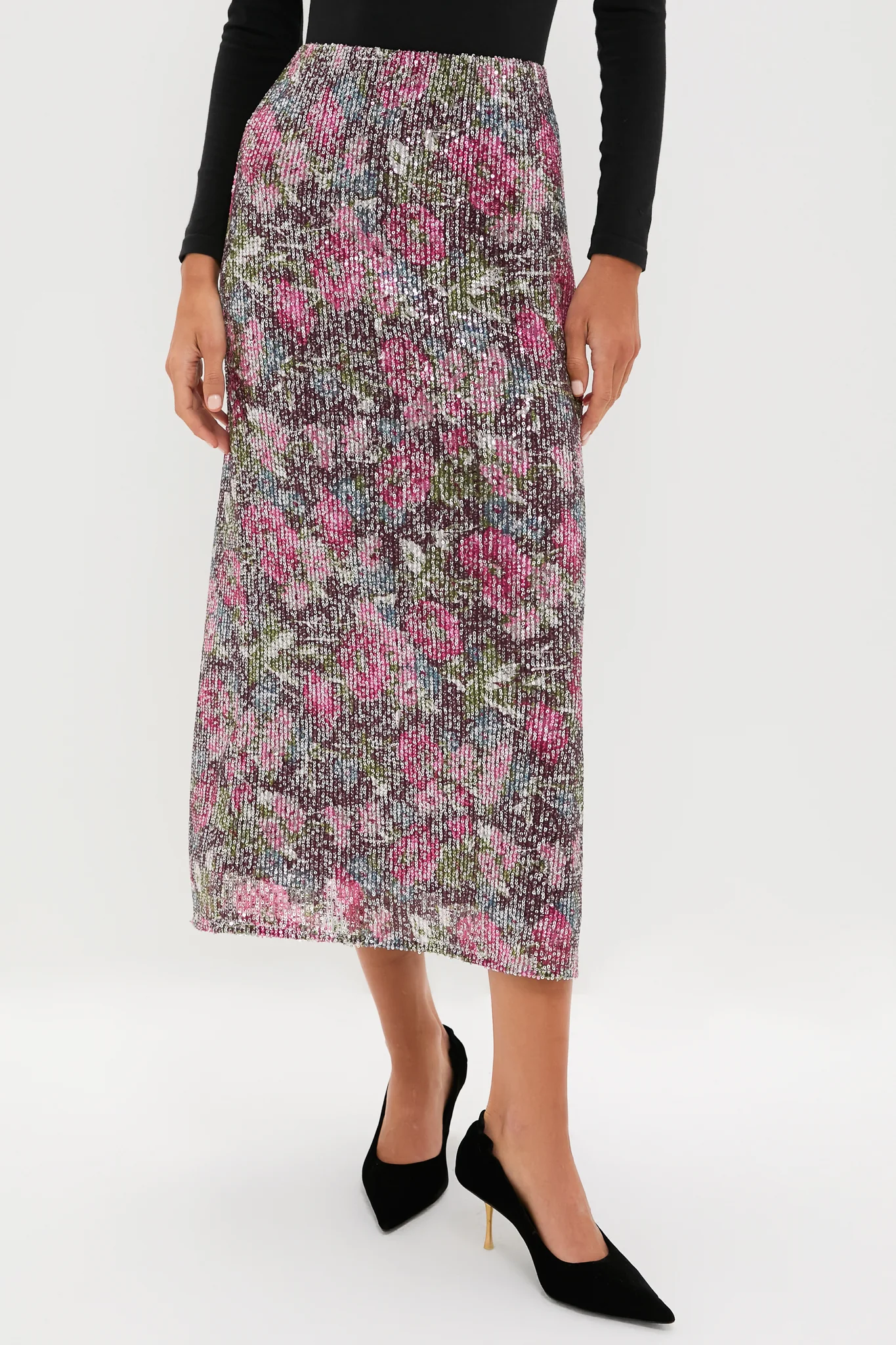 Floral Sequin McKey Midi Skirt