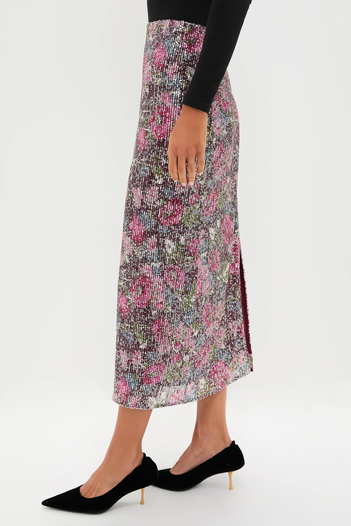 Floral Sequin McKey Midi Skirt - Image 3