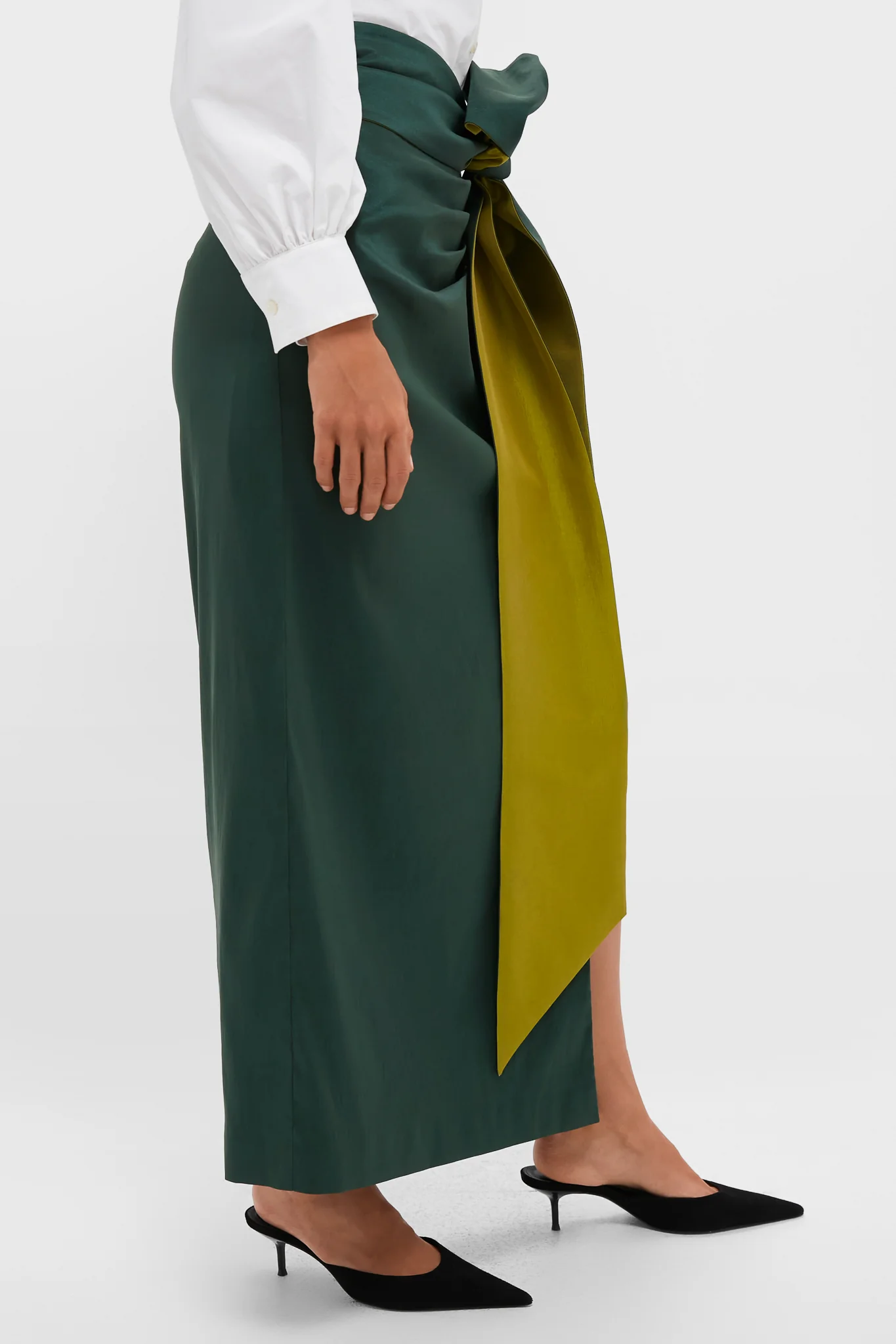 Forest Green Taffeta Angelise Tie Skirt - Image 3