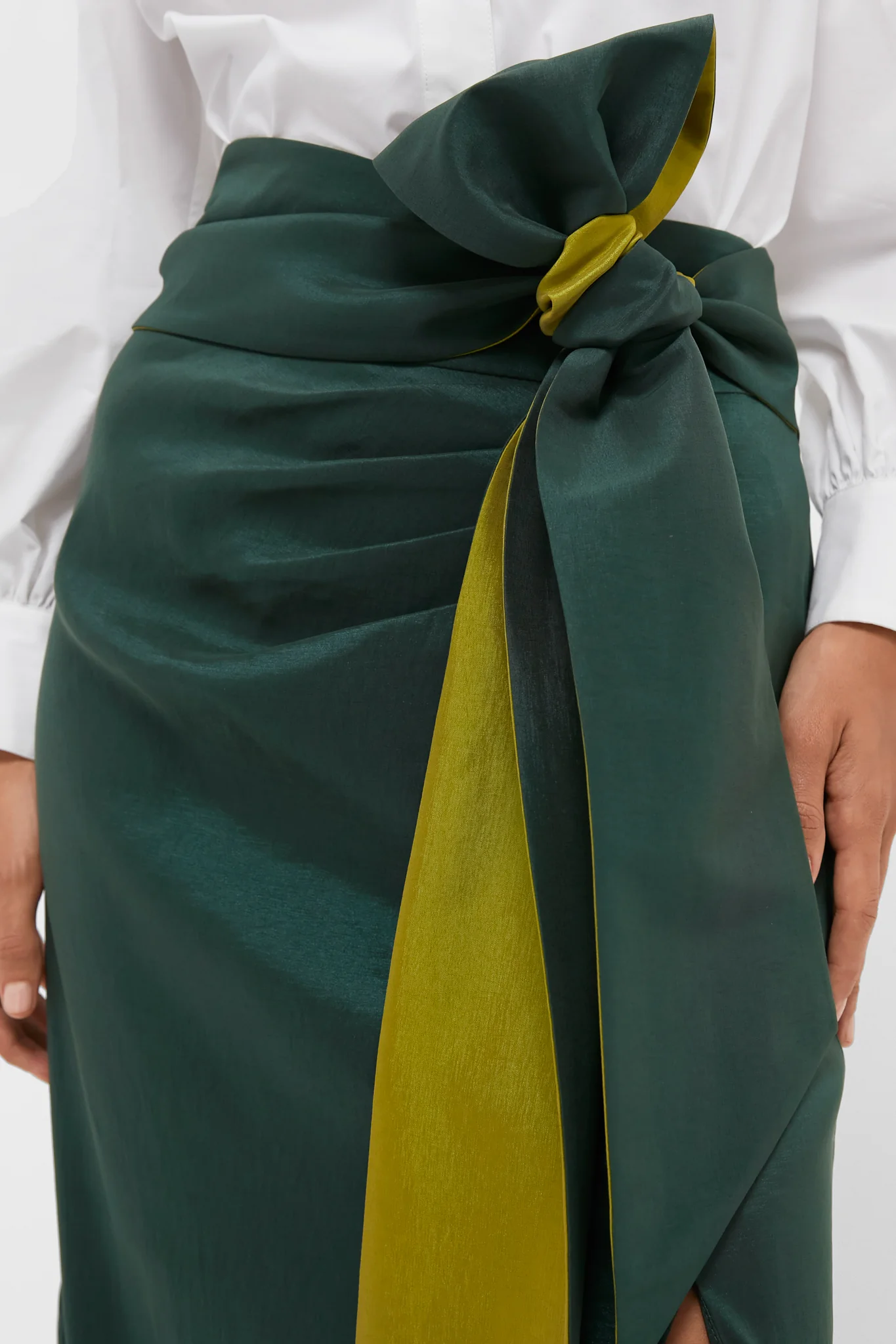 Forest Green Taffeta Angelise Tie Skirt - Image 5