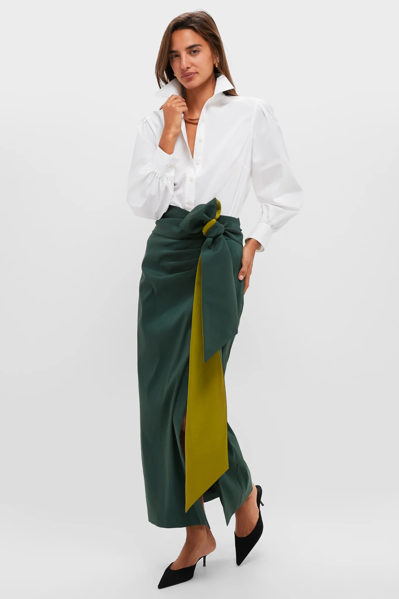 Forest Green Taffeta Angelise Tie Skirt - Image 6