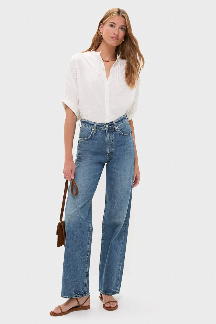 French Knot Floral Sand Mandarin Collar Top - Image 7