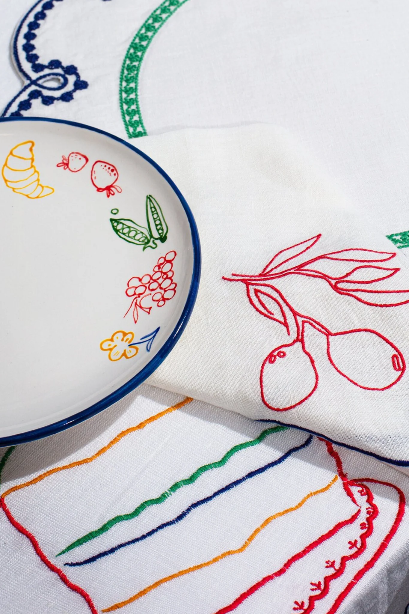 Fruits & Veggies Embroidered Linen Napkins (Set of 4) - Image 3