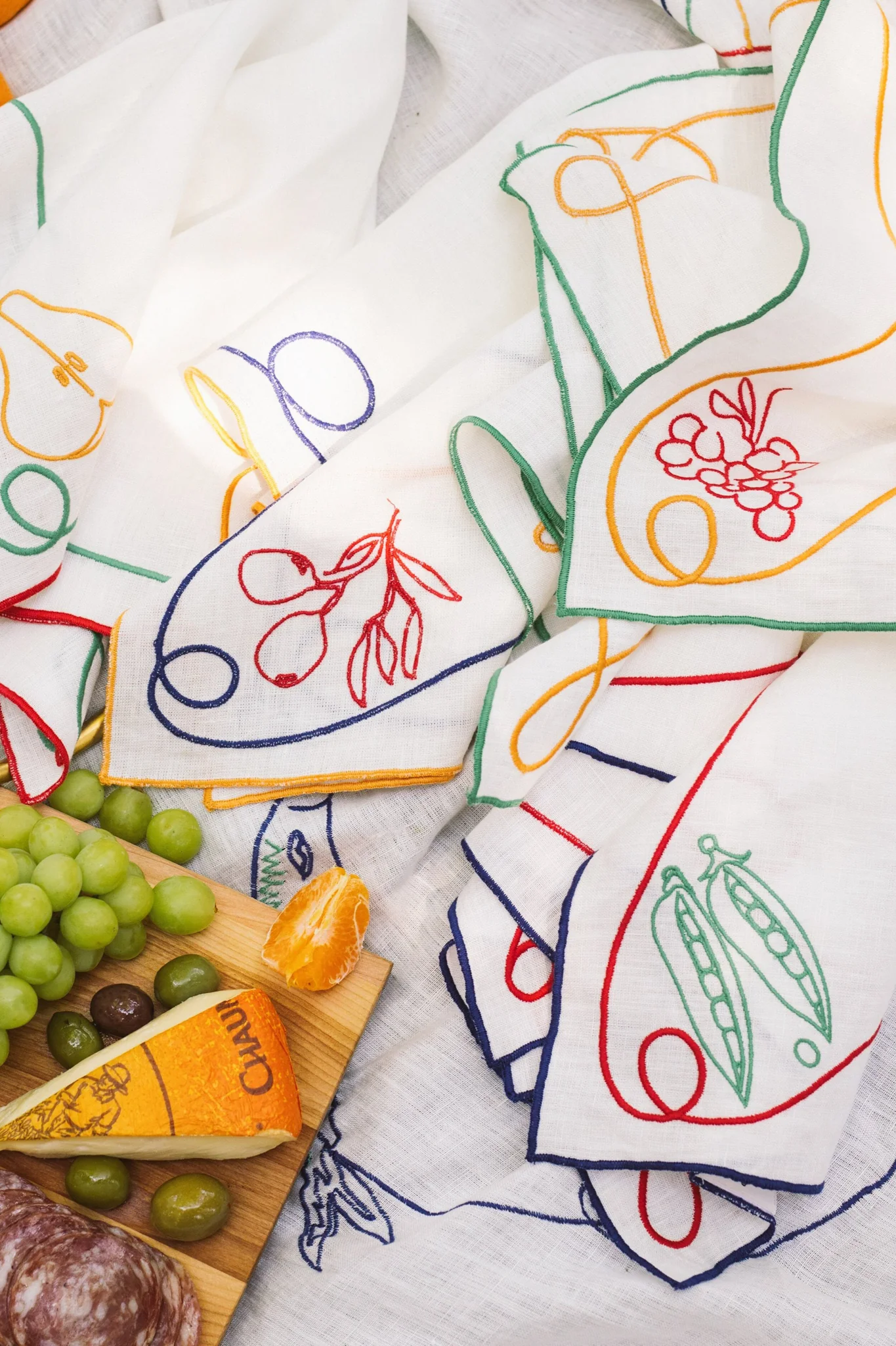 Fruits & Veggies Embroidered Linen Napkins (Set of 4) - Image 4