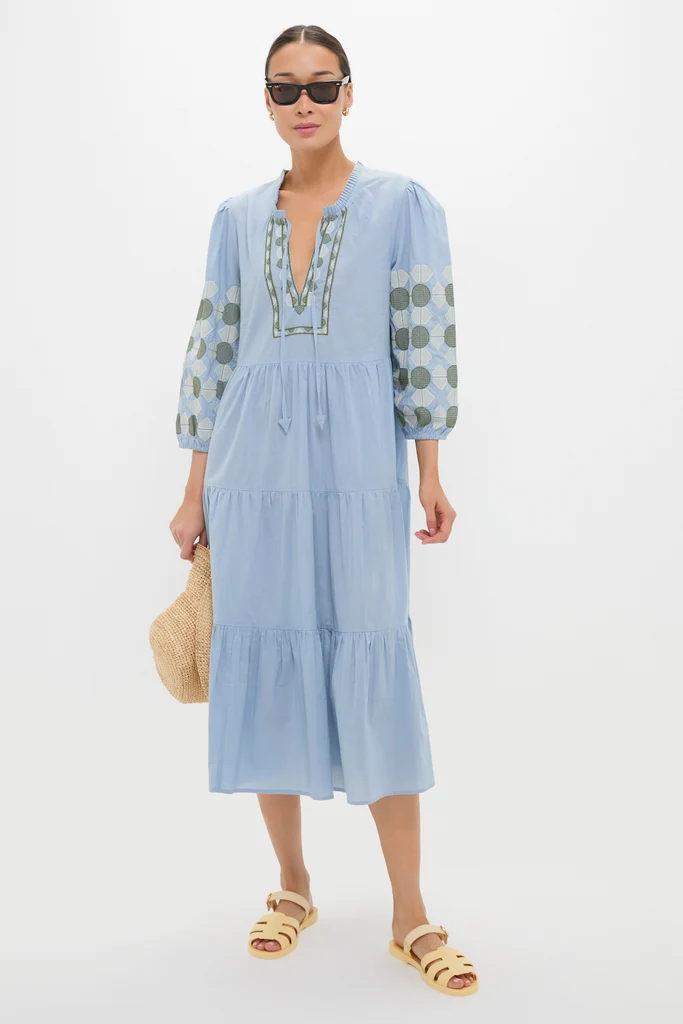 Sky Geometric Embroidered Long Sleeve Salty Paloma Caftan - Image 3