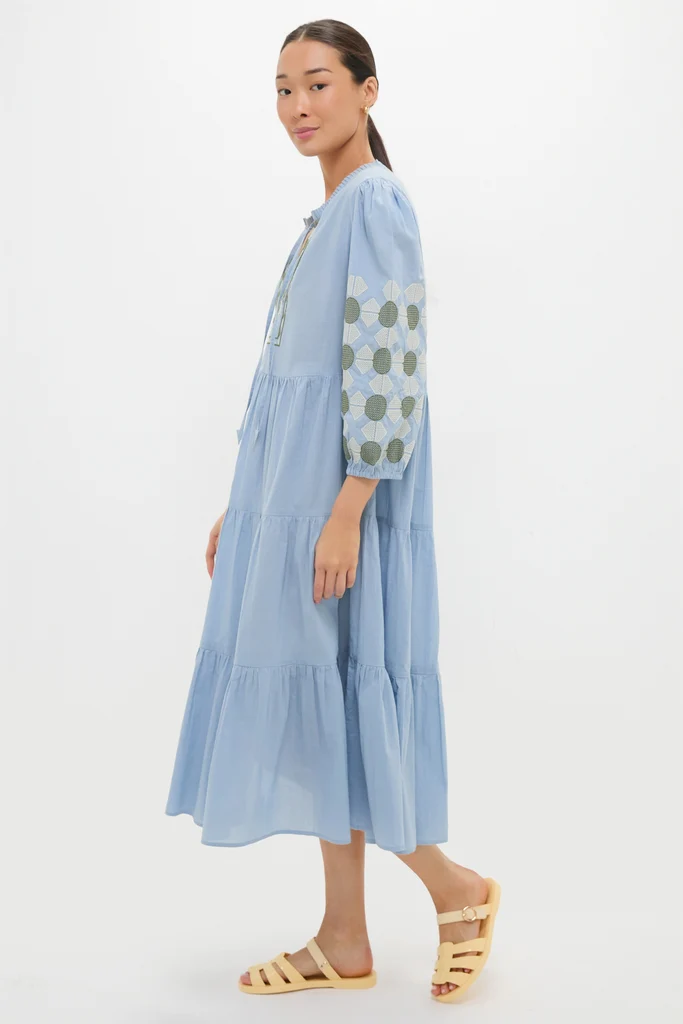 Sky Geometric Embroidered Long Sleeve Salty Paloma Caftan - Image 4