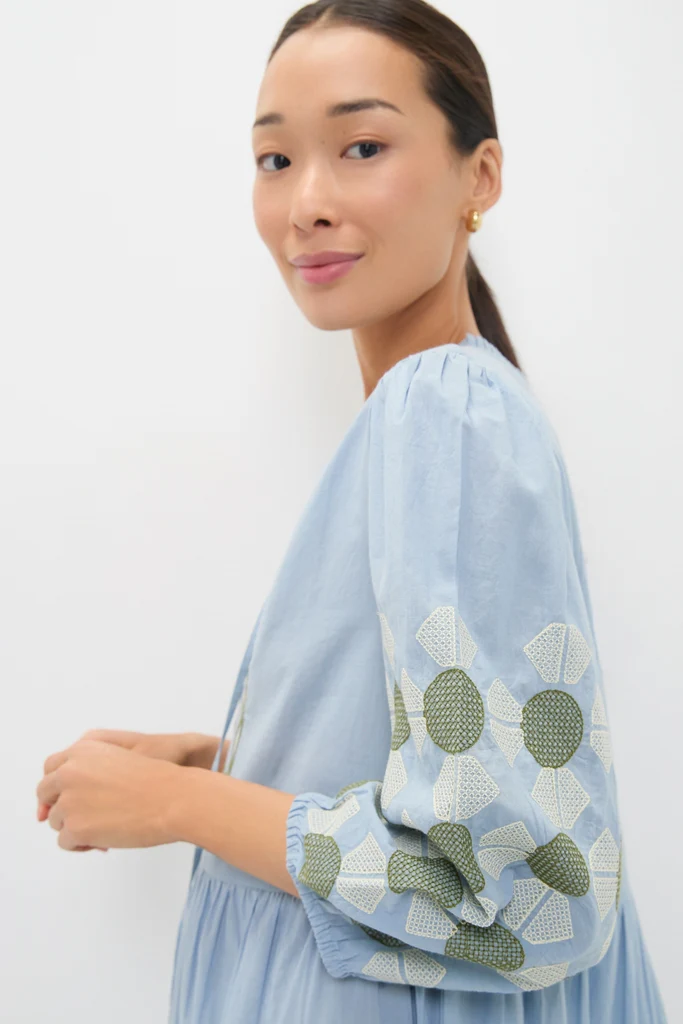 Sky Geometric Embroidered Long Sleeve Salty Paloma Caftan - Image 6