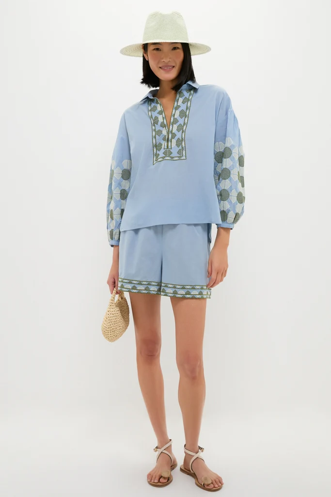 Sky Geometric Embroidered Parish Shorts - Image 2