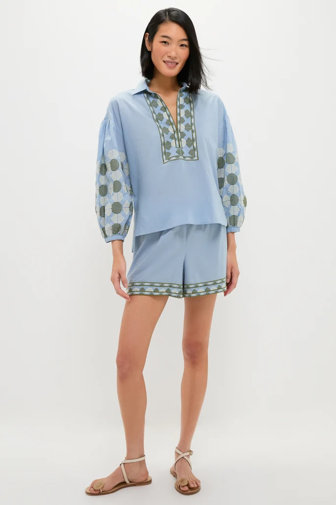 Sky Geometric Embroidered Parish Shorts - Image 6