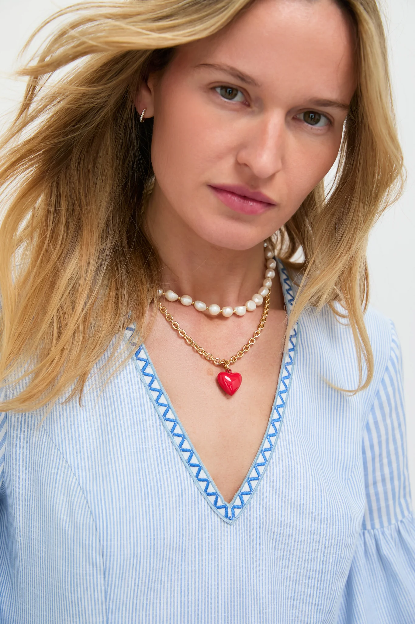 Gold and Cherry Red Mini Happy Heart Necklace - Image 2