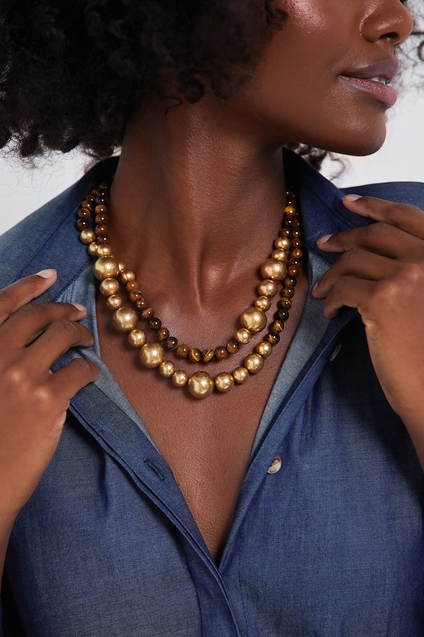 Gold and Tiger's Eye Beaded Necklace - Image 3