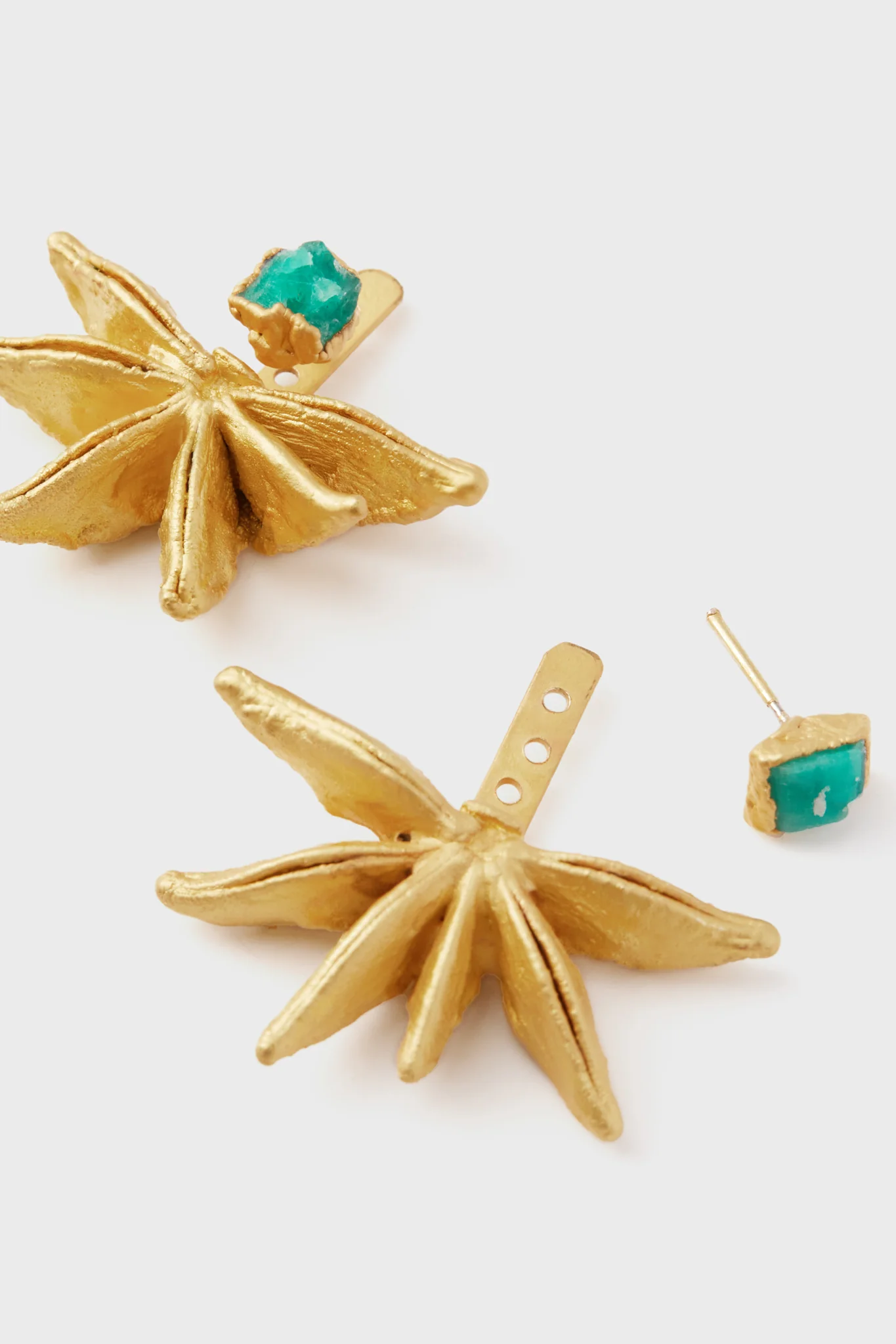 Gold Anise Earjacket and Rough Emerald - Image 3