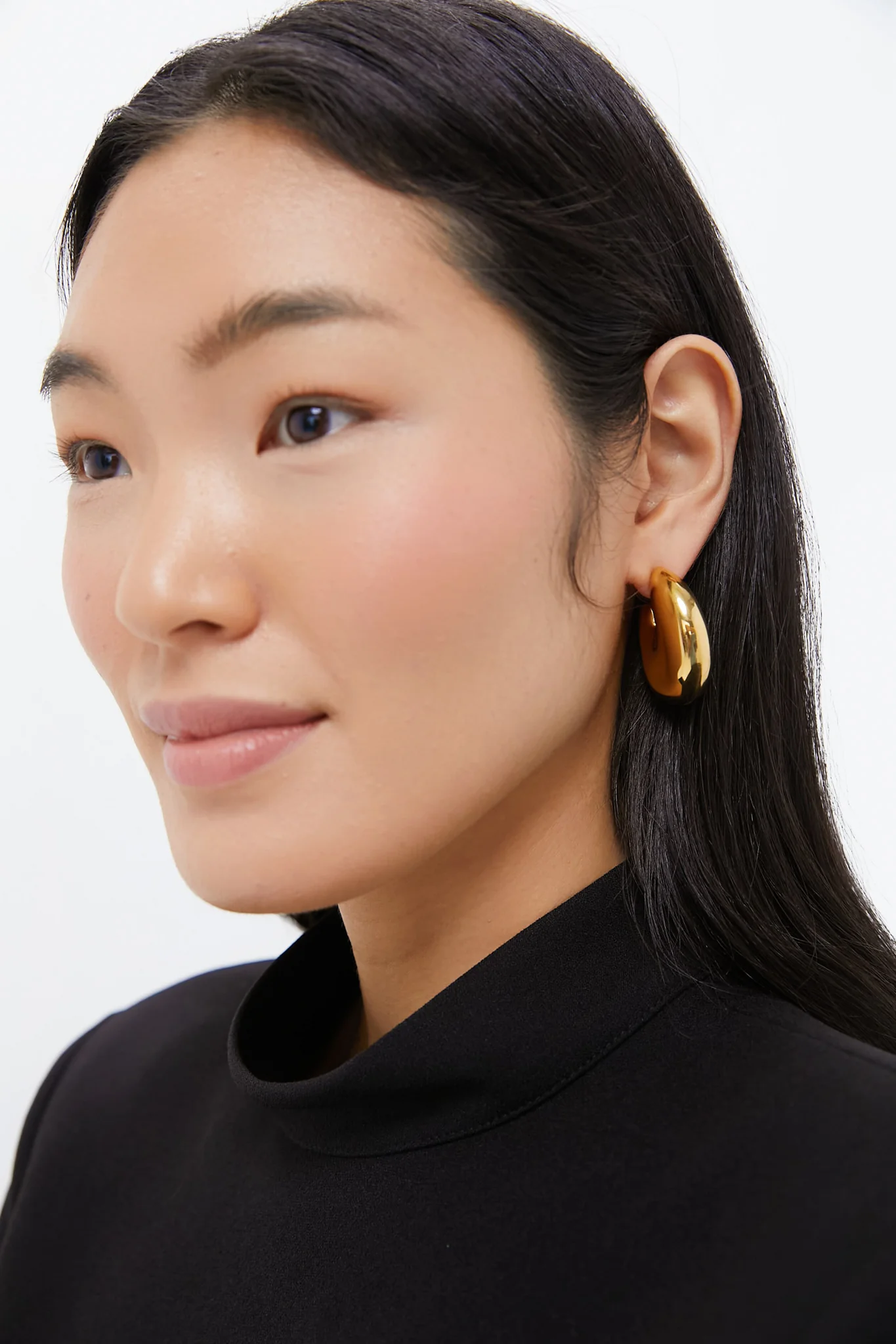 Gold Bean Hoop Earrings - Image 3