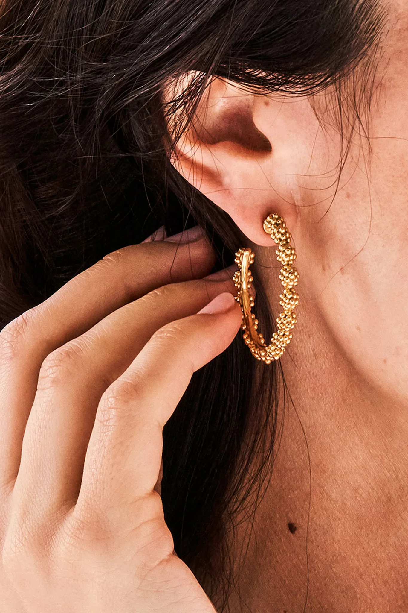 Gold Berry Icon Medium Hoop Earrings - Image 2