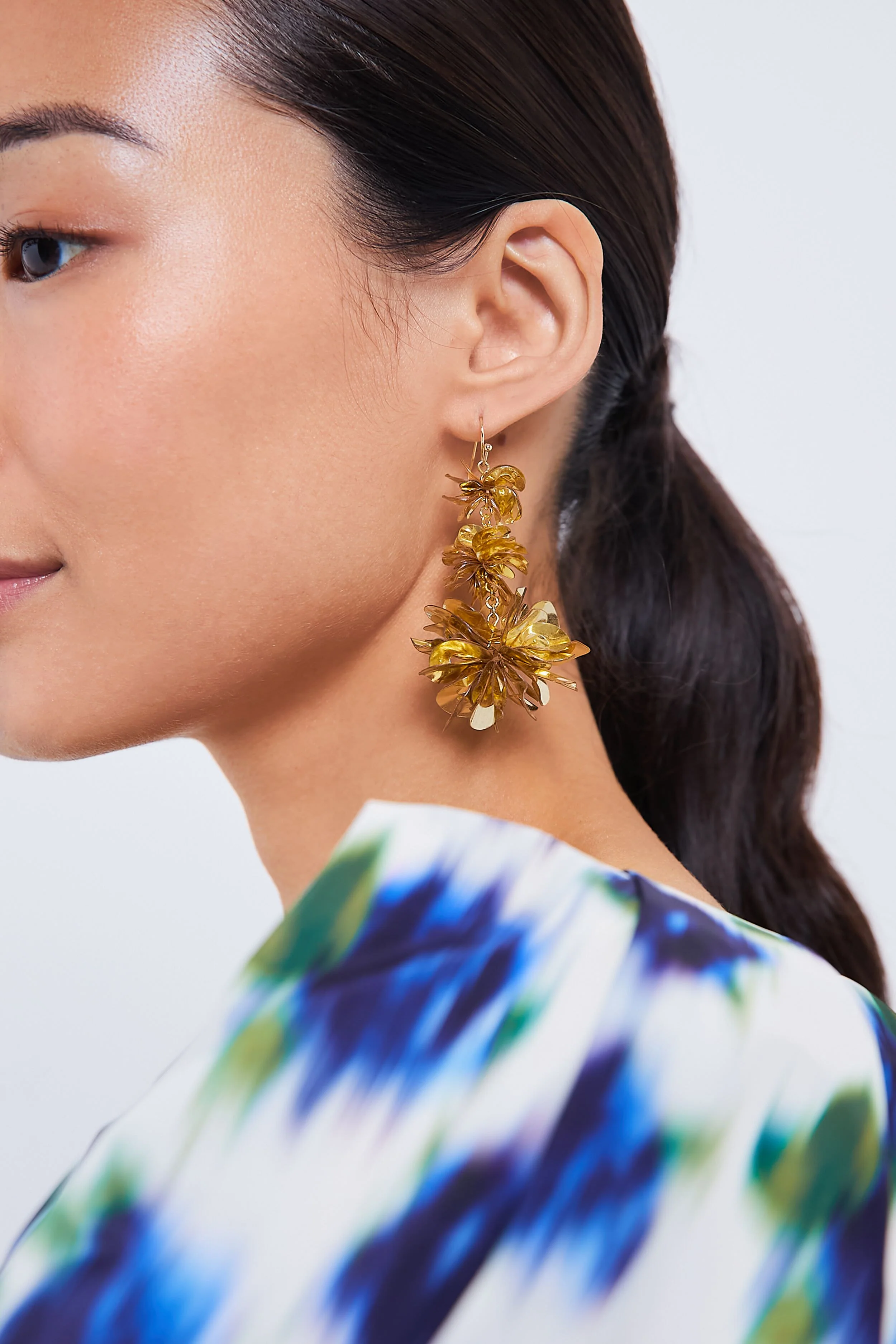 Gold Carmine Triple Drop Earrings - Image 2
