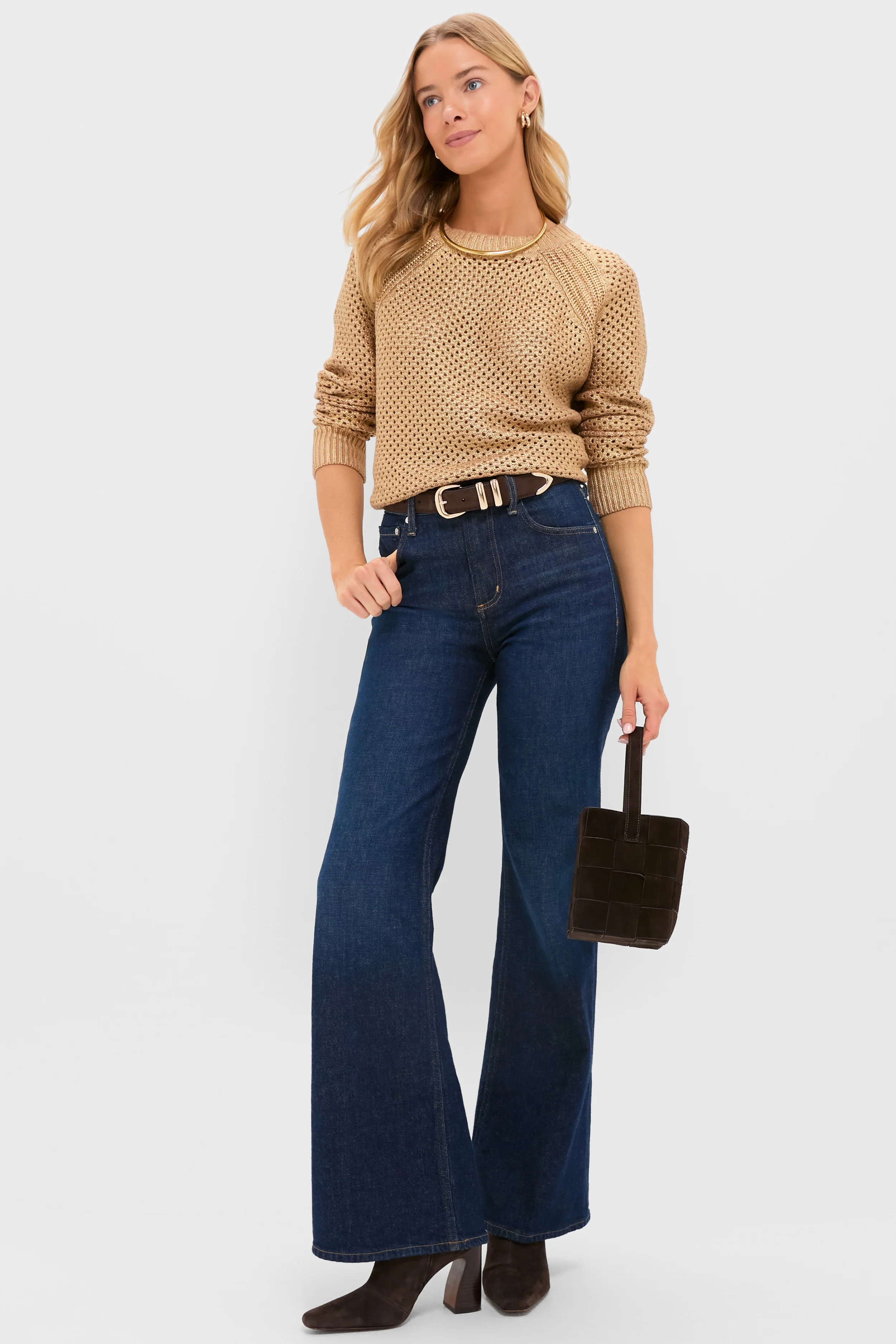Gold Crochet Aspen Crewneck Sweater - Image 2