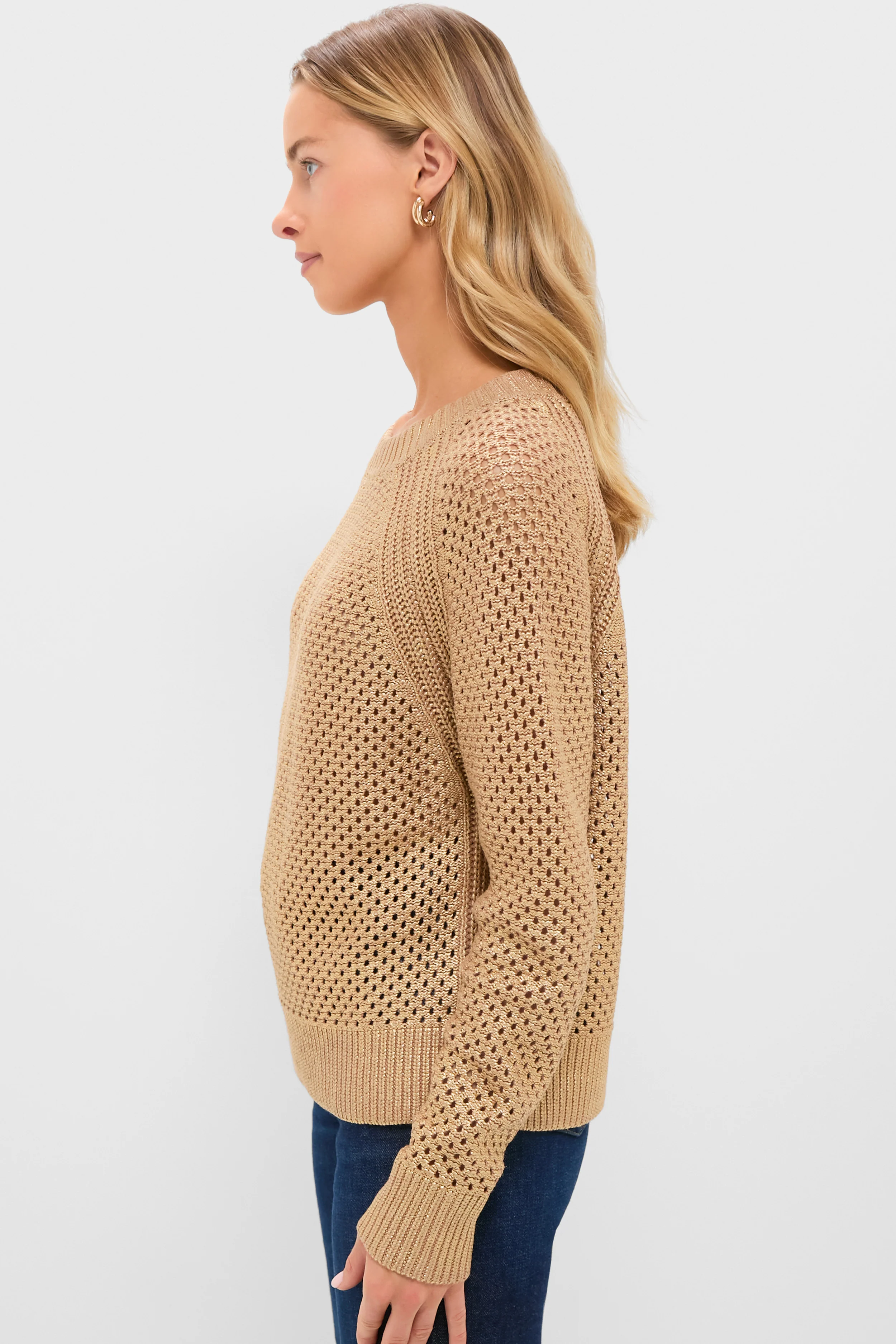Gold Crochet Aspen Crewneck Sweater - Image 3