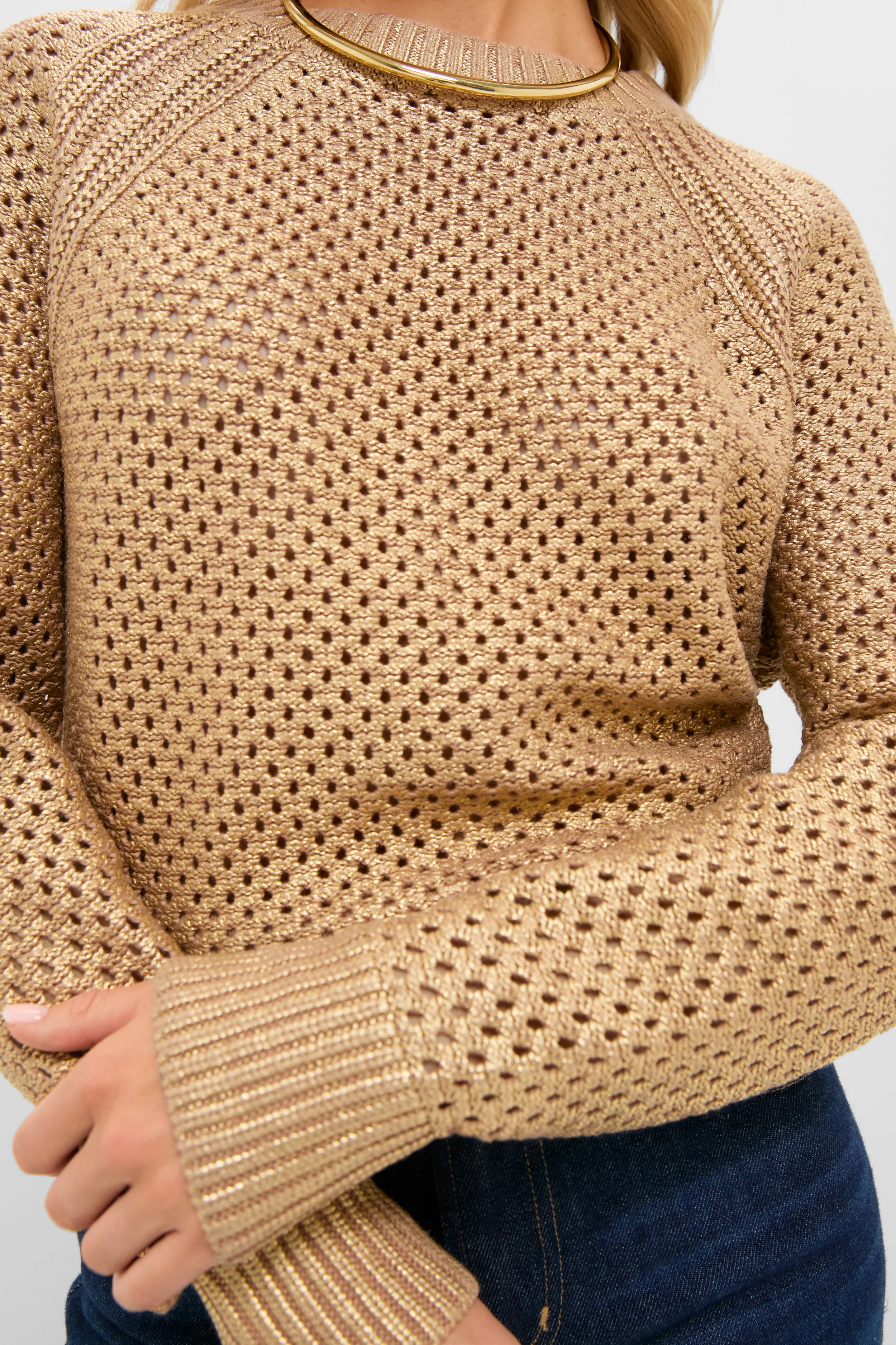 Gold Crochet Aspen Crewneck Sweater - Image 5