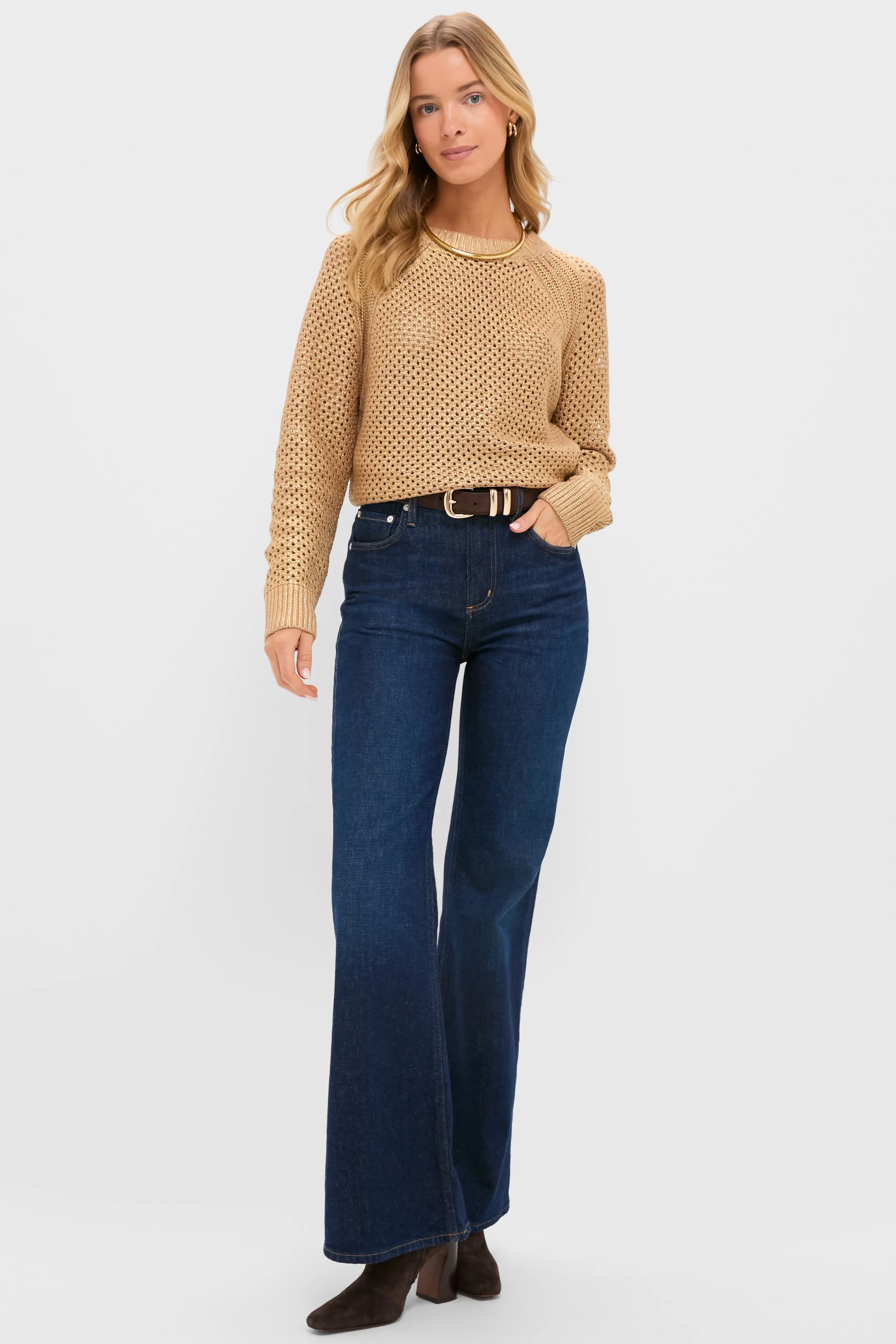 Gold Crochet Aspen Crewneck Sweater - Image 6