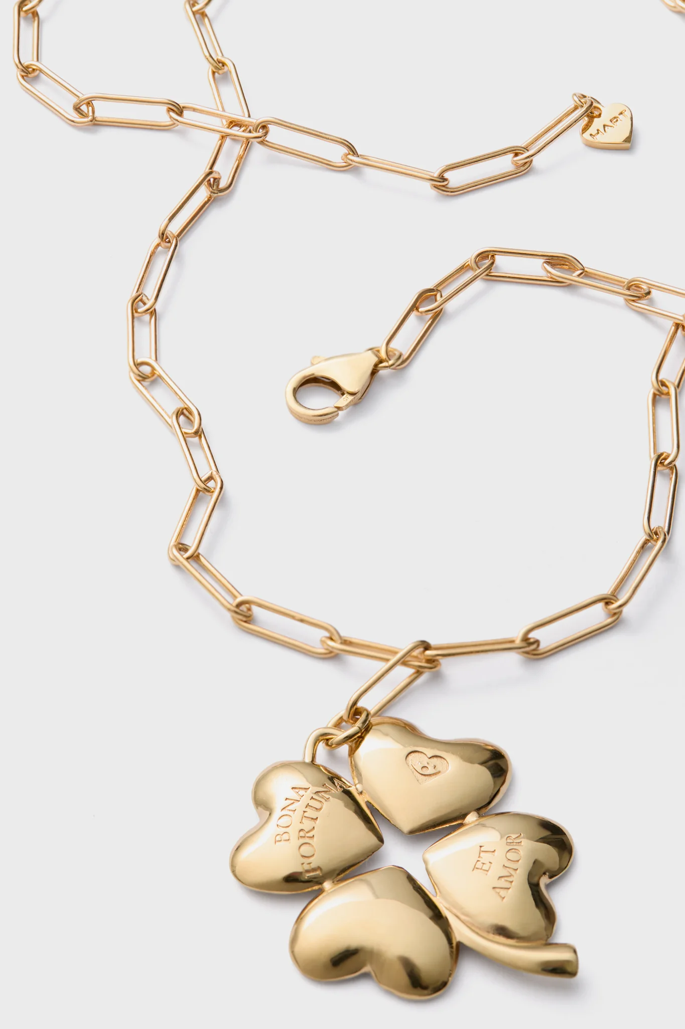 Gold Double Wrap Necklace with Luck and Love Clover - Image 4