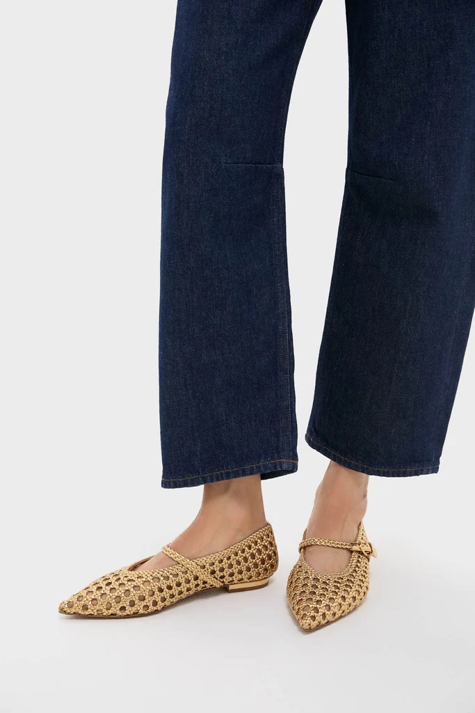 Gold Gracie Pointed Toe Crochet Flats - Image 2