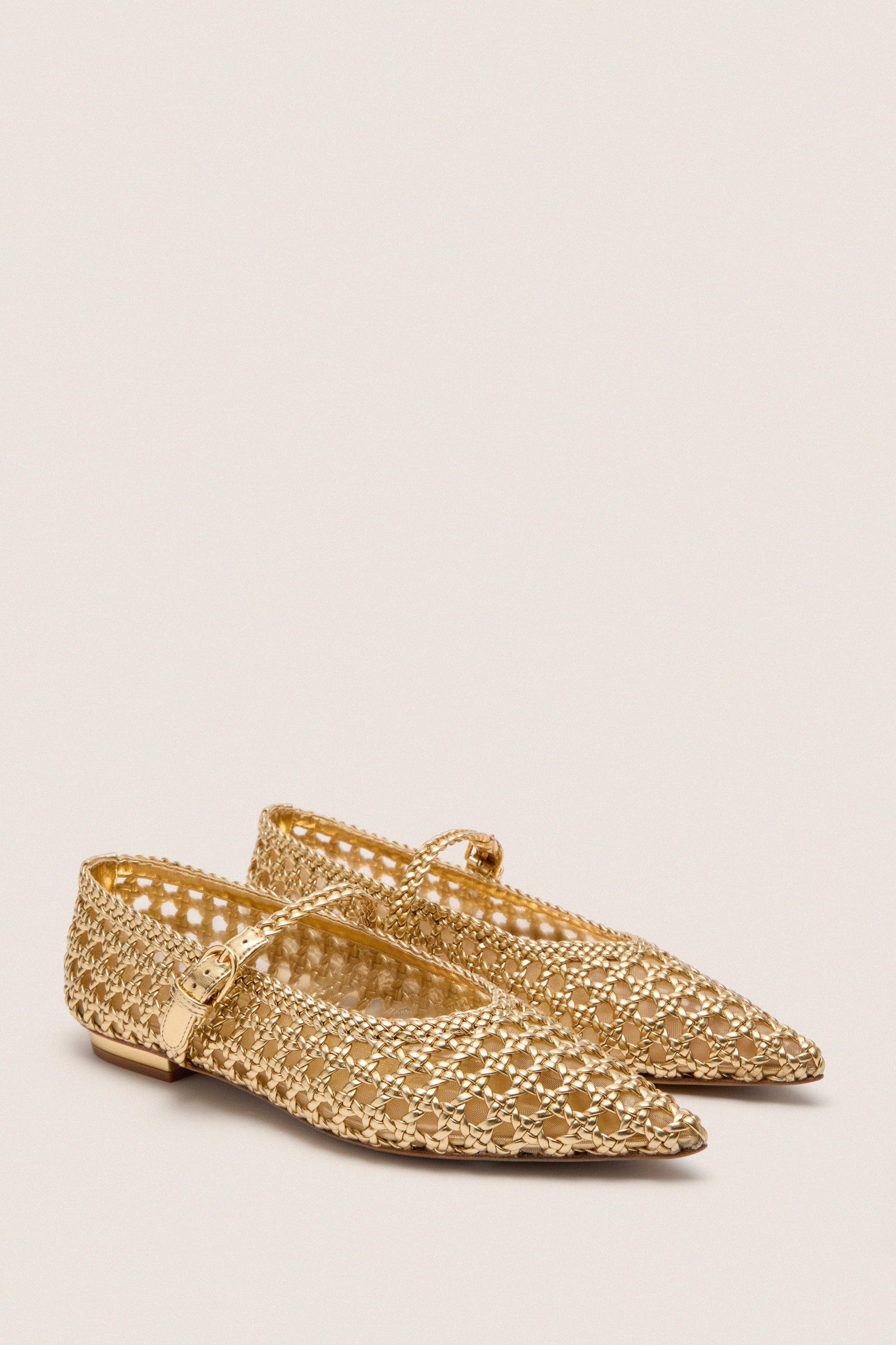 Gold Gracie Pointed Toe Crochet Flats - Image 4